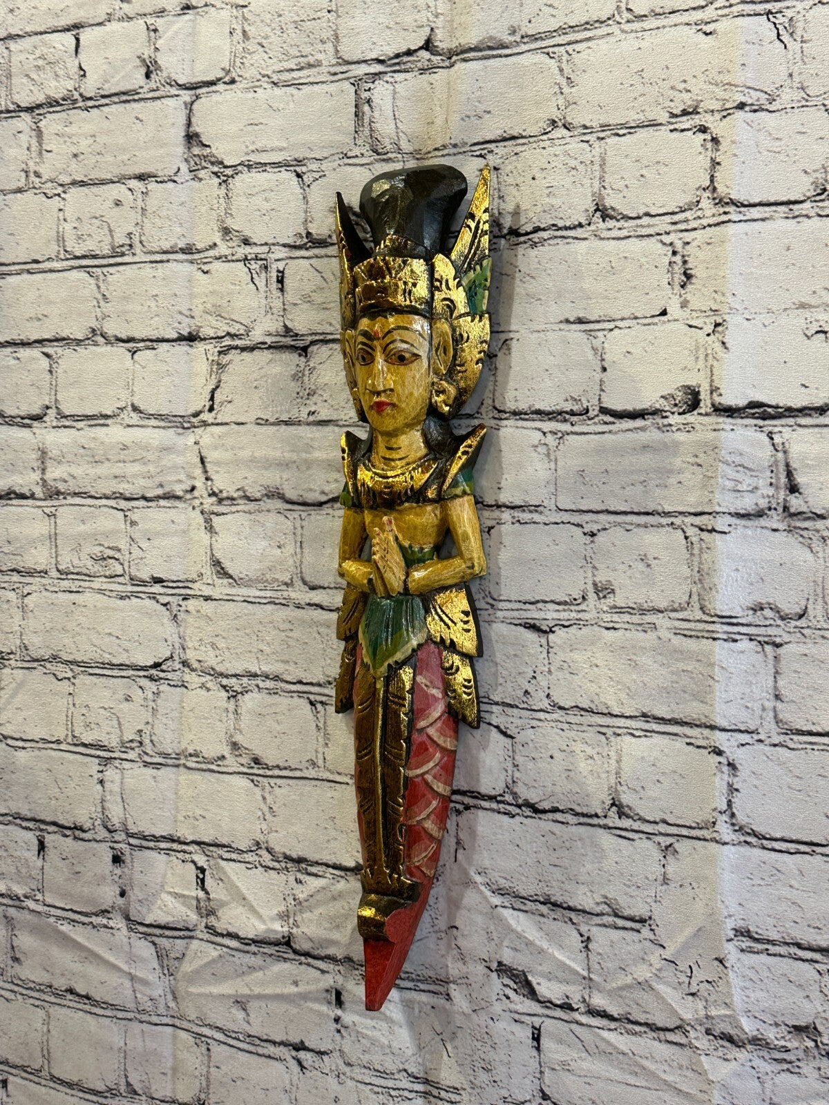 Old Antique Colour Sita Dewi Bali Rice Goddess Wings Mermaid Wood 50cm Pair4