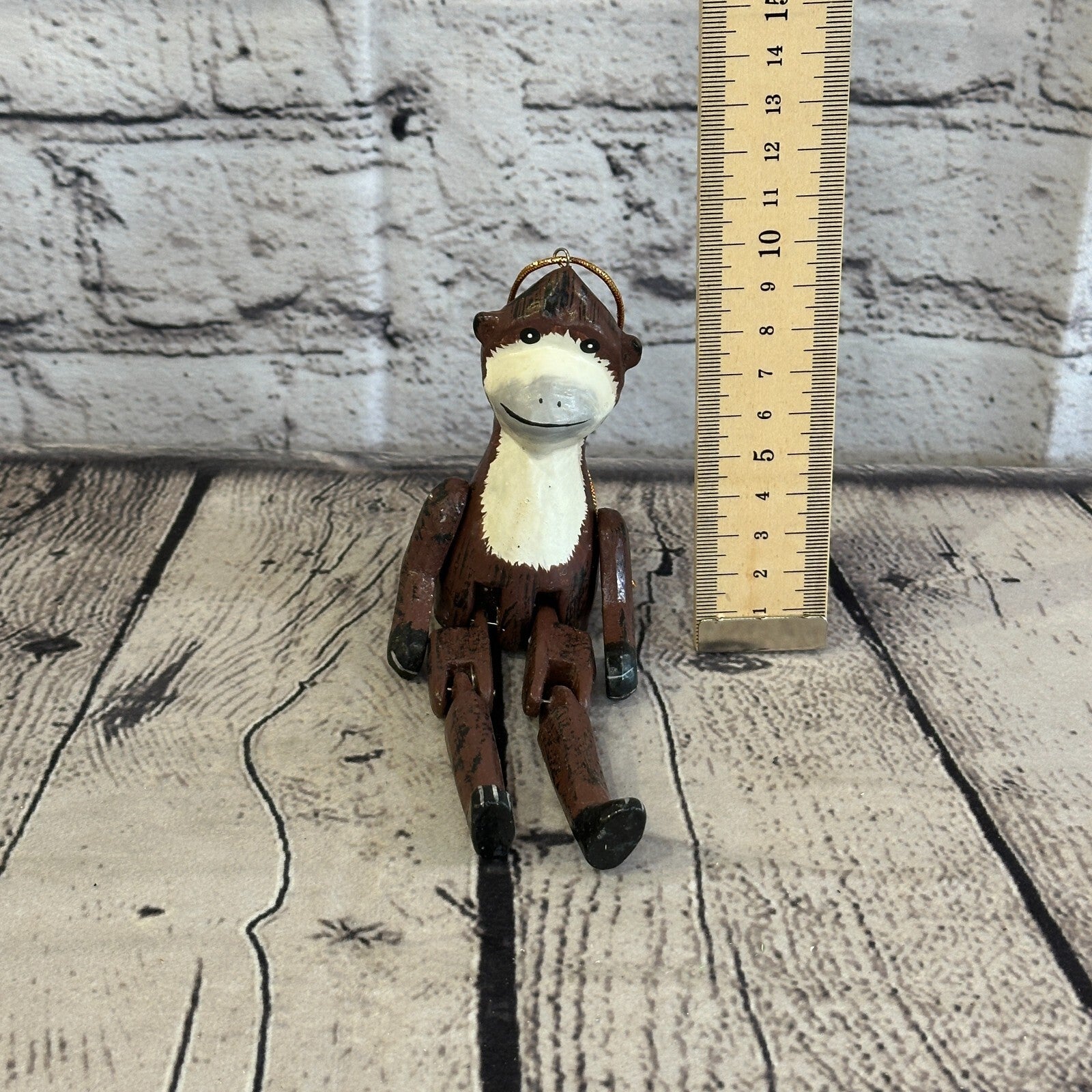 10cm Brown Monkey Sitting Animal, Wooden Shelf Ornament Handmade and Fairtrade6