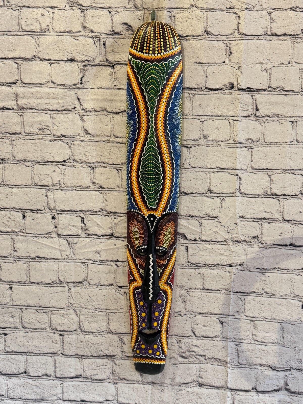 80cm Mask Carved Wooden Dot Painted Ethnic Tribal Tiki Wall Art No 4 New2