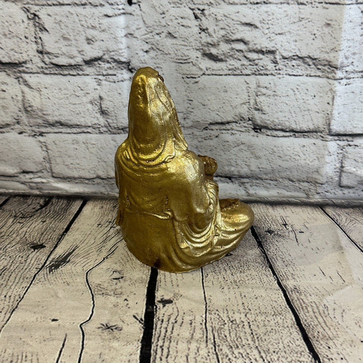 Gold & Bronze 18cm x 10cm Small Quan Yin Sitting Lotus Statue Resin Hindu God4