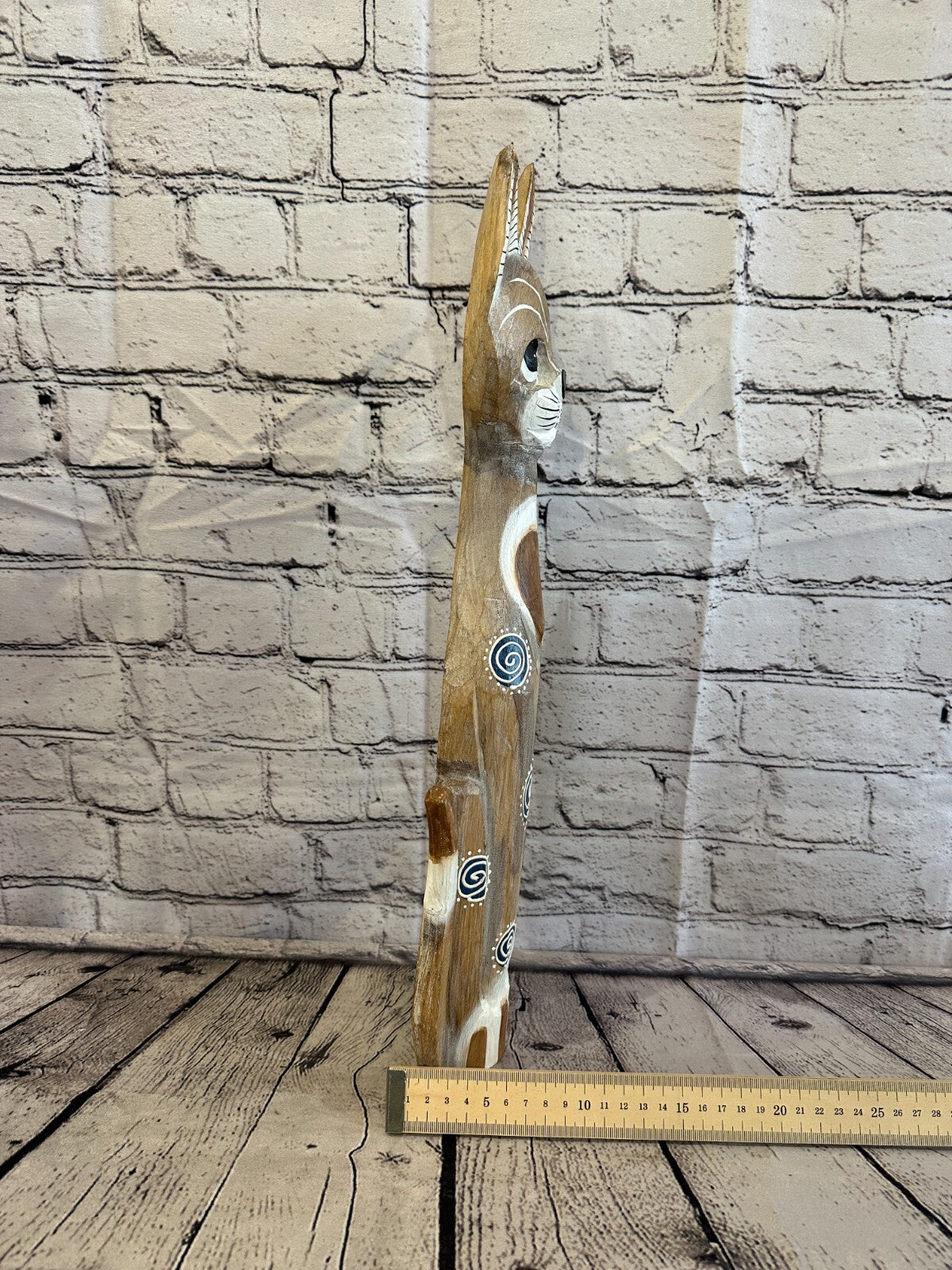 50cm Light Brown Flower Wooden Shabby Cat Statue Ornament Fair Trade Handcarved7