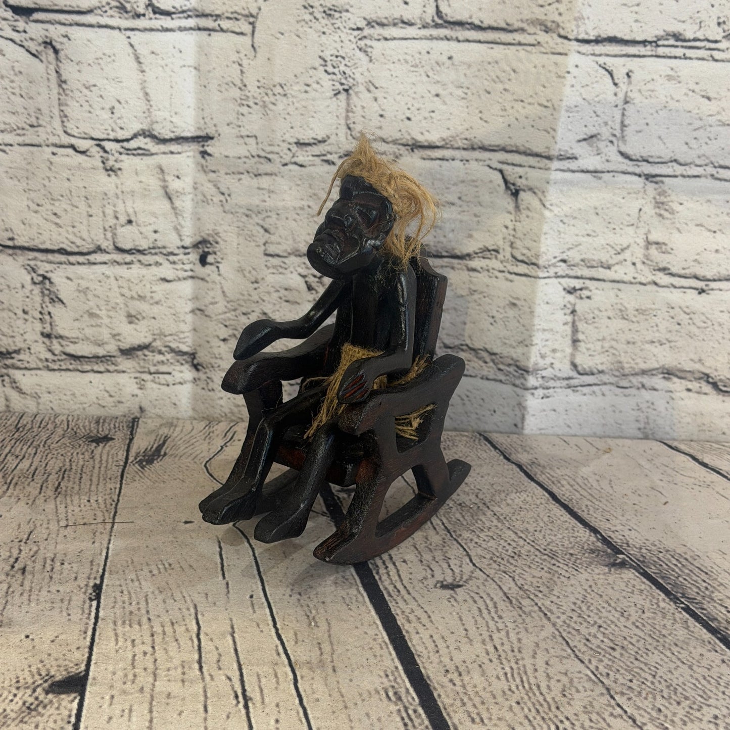 15cm Rocking Chair African Tribal Warrior Man Figure Statue Wood Hand Carved0