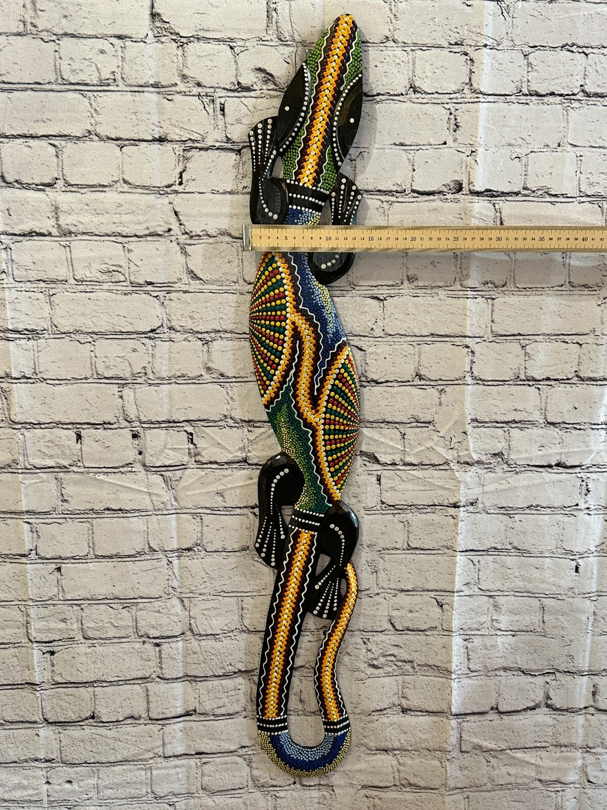 100cm Gecko Carved Wooden Dot Painted Ethnic Tribal Tiki Wall Art Handmade No 23