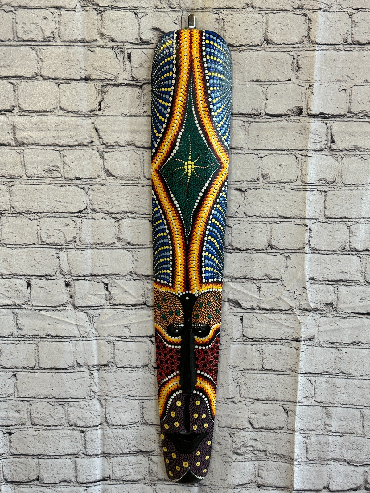 80cm Mask Carved Wooden Dot Painted Ethnic Tribal Tiki Wall Art Handmade No 52