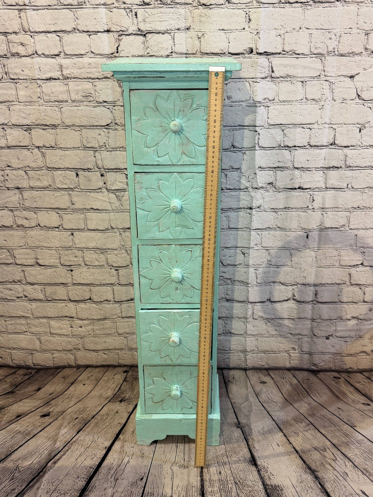 100cm x 25cm Blue 5 Draw Pillar Wooden Side Cabinet Living Storage Furniture6