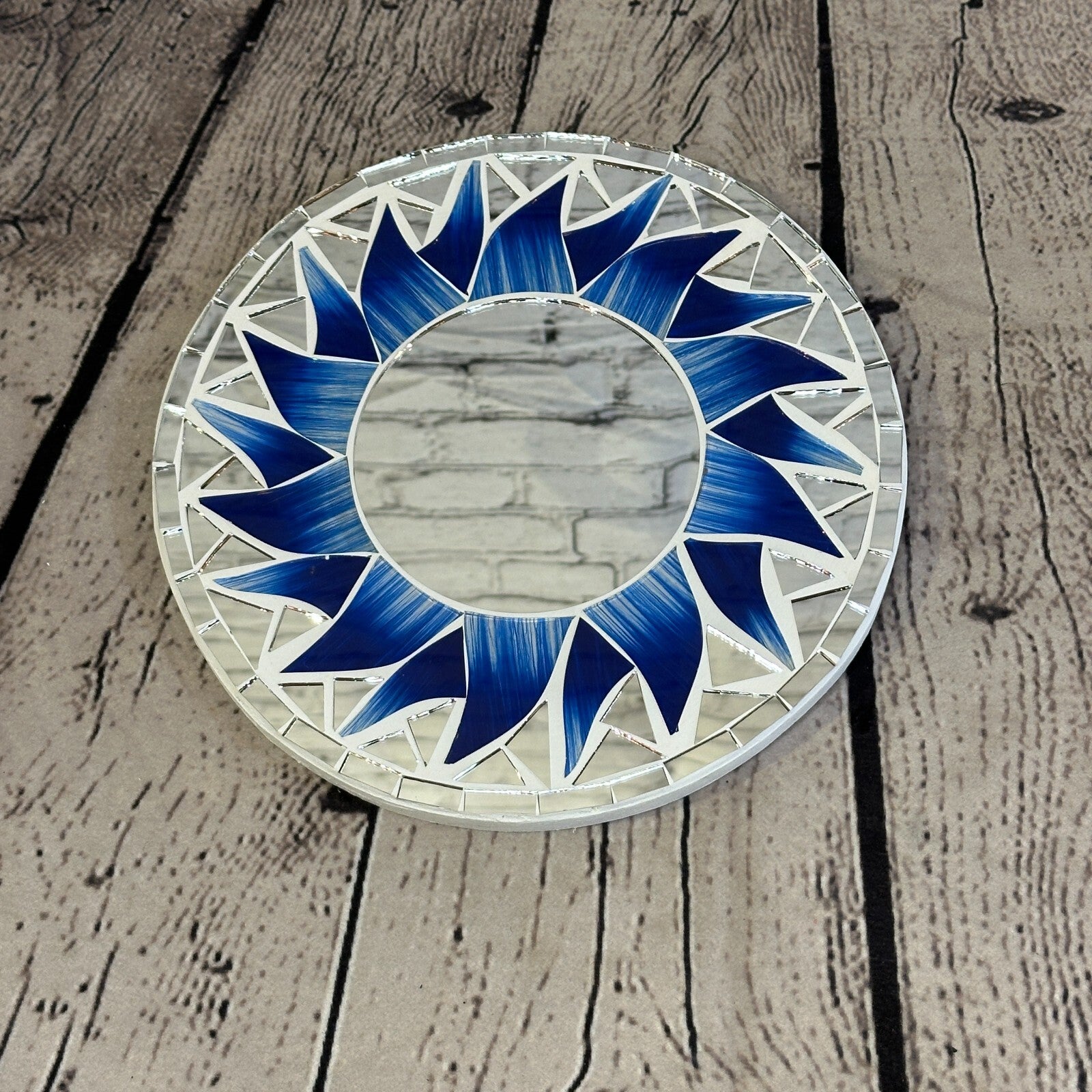 Dark Blue Flame Sun Mosaic Tile Wall Mirror 20cm x 20cm 8 Inches Handmade New2