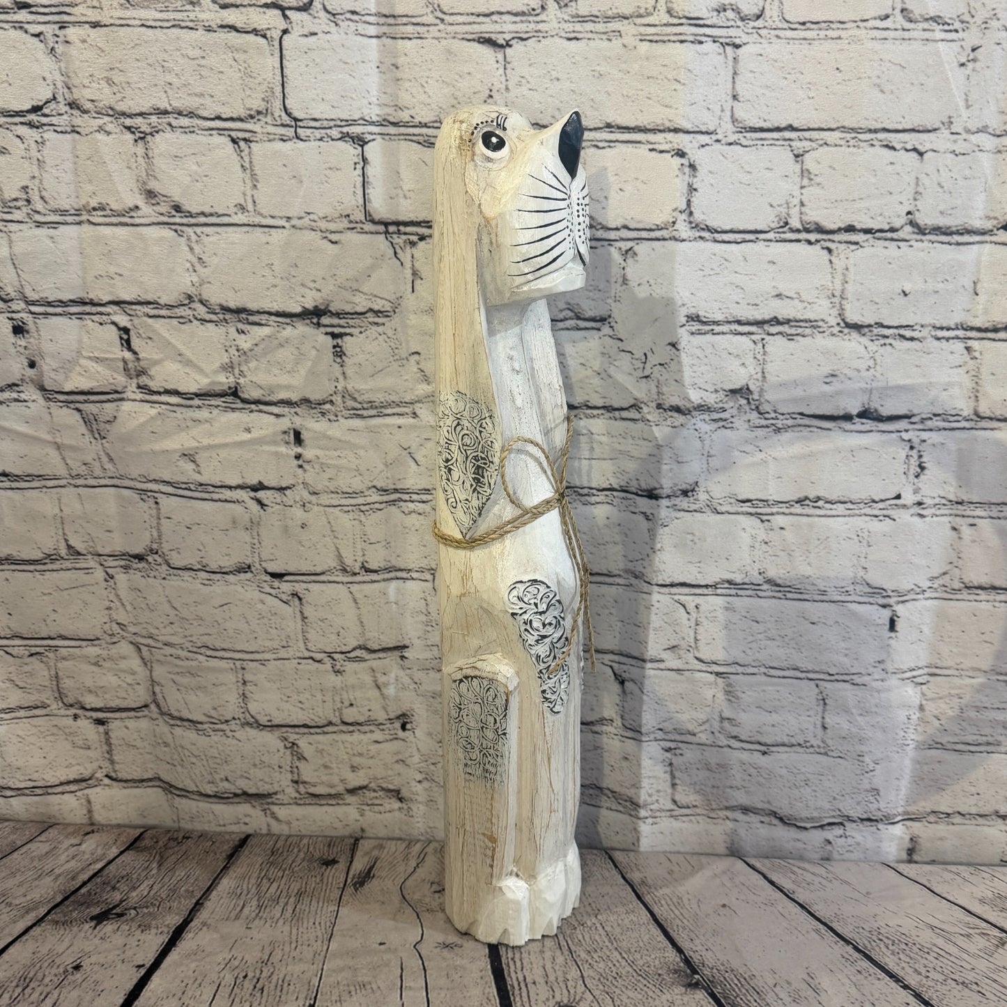 50cm White Wooden Shabby Dog Statue Ornament Fair Trade Handcarved2