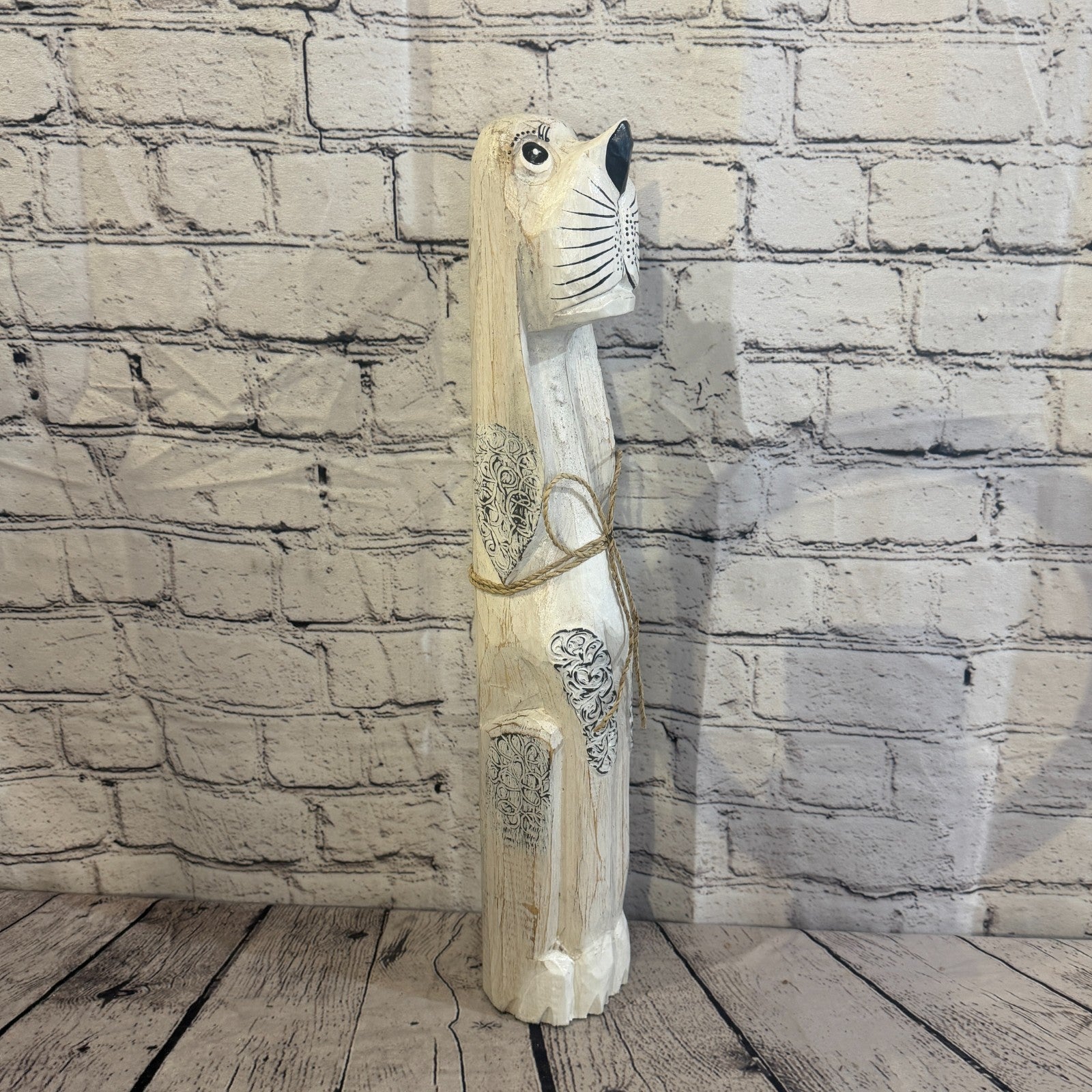 50cm White Wooden Shabby Dog Statue Ornament Fair Trade Handcarved2