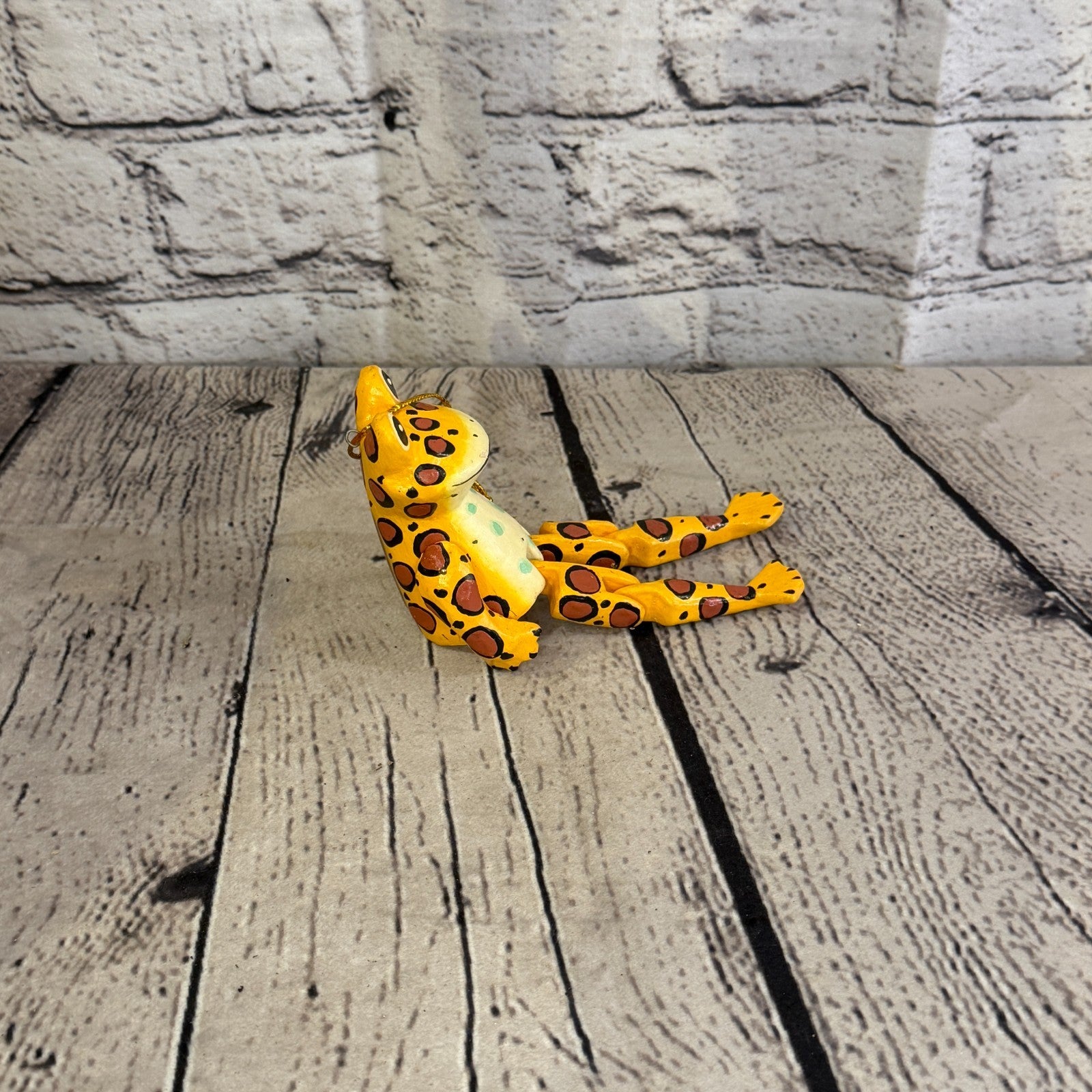 10cm Yellow Frog Sitting Animal, Wooden Shelf Ornament Handmade Fairtrade3
