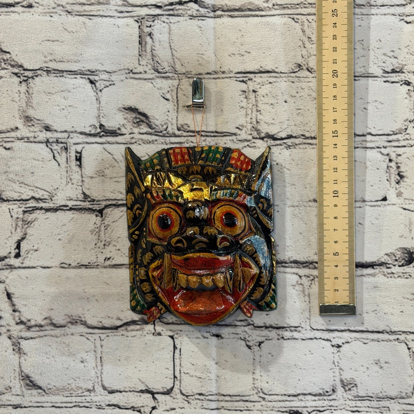 Small Wooden Black Barong Wall Mask 12cm x 12cm Handmade And Fairtrade Hindu4