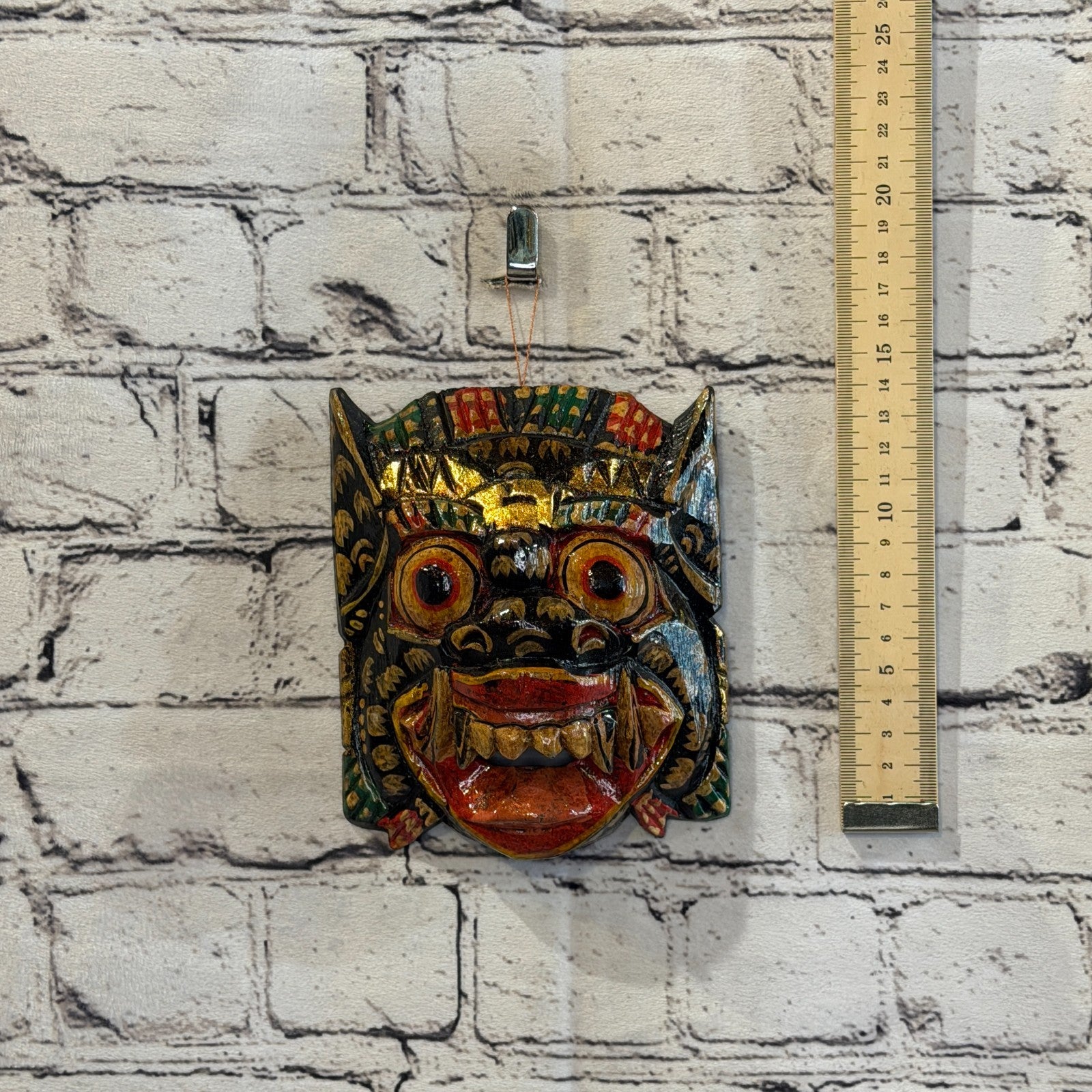 Small Wooden Black Barong Wall Mask 12cm x 12cm Handmade And Fairtrade Hindu4