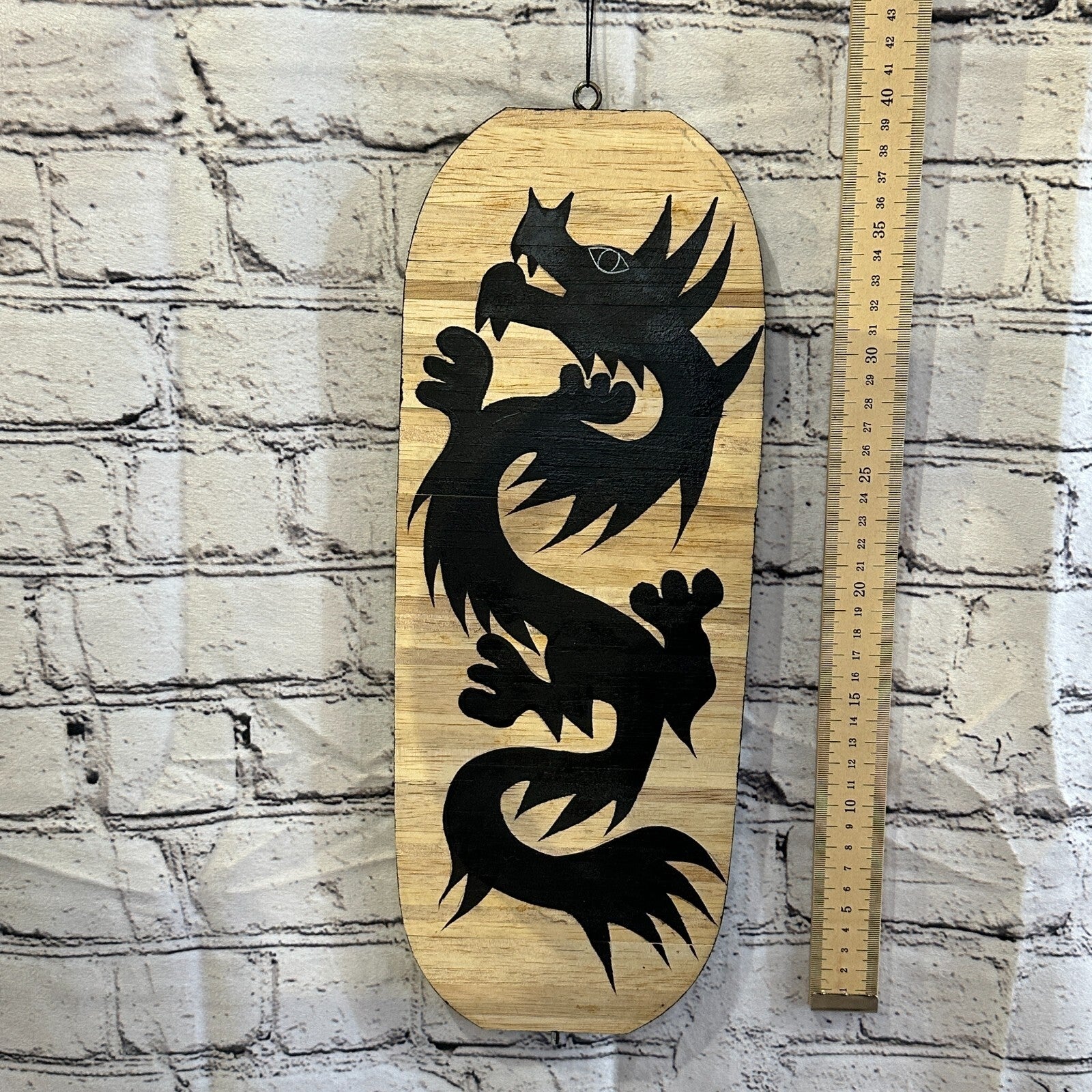 40cm Black Dragon Pattern Wind Spinner Wooden Spiral Mobile Garden Ornament3