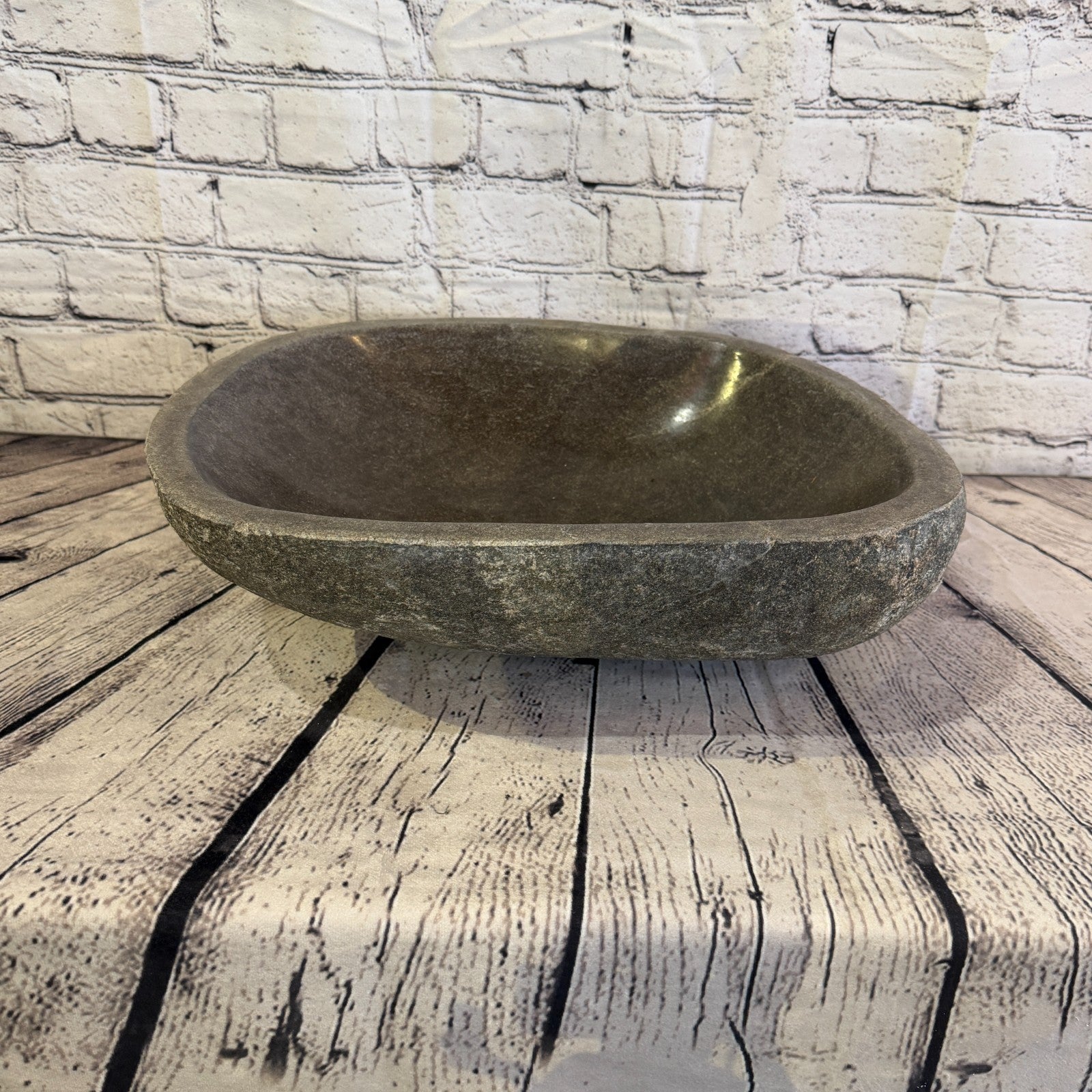 40cm x 34cm Wash Basin Bathroom Counter Top Washing River Stone Bowl Sink No 320