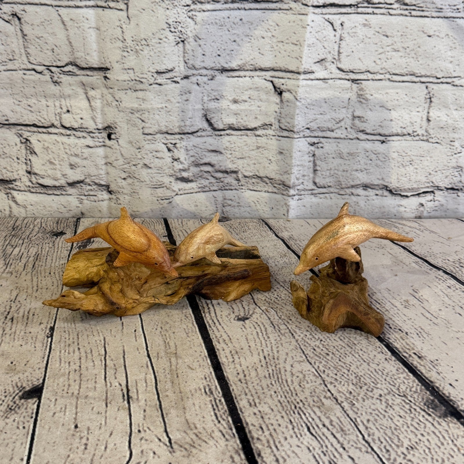 10cm Single Dolphin Mushroom Parasite Ornament Natural Carving Fairtrade Wooden8