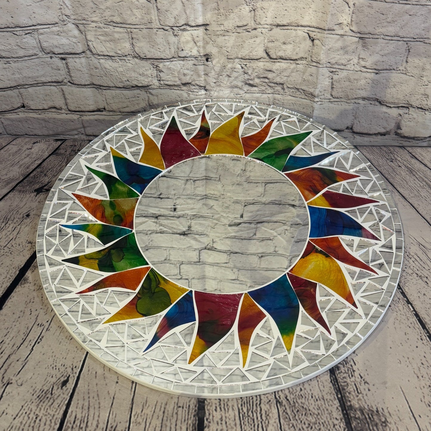 Rainbow White Sun Flame Mosaic Tile Wall Mirror 50cm x 50cm 20 Inches Handmade3