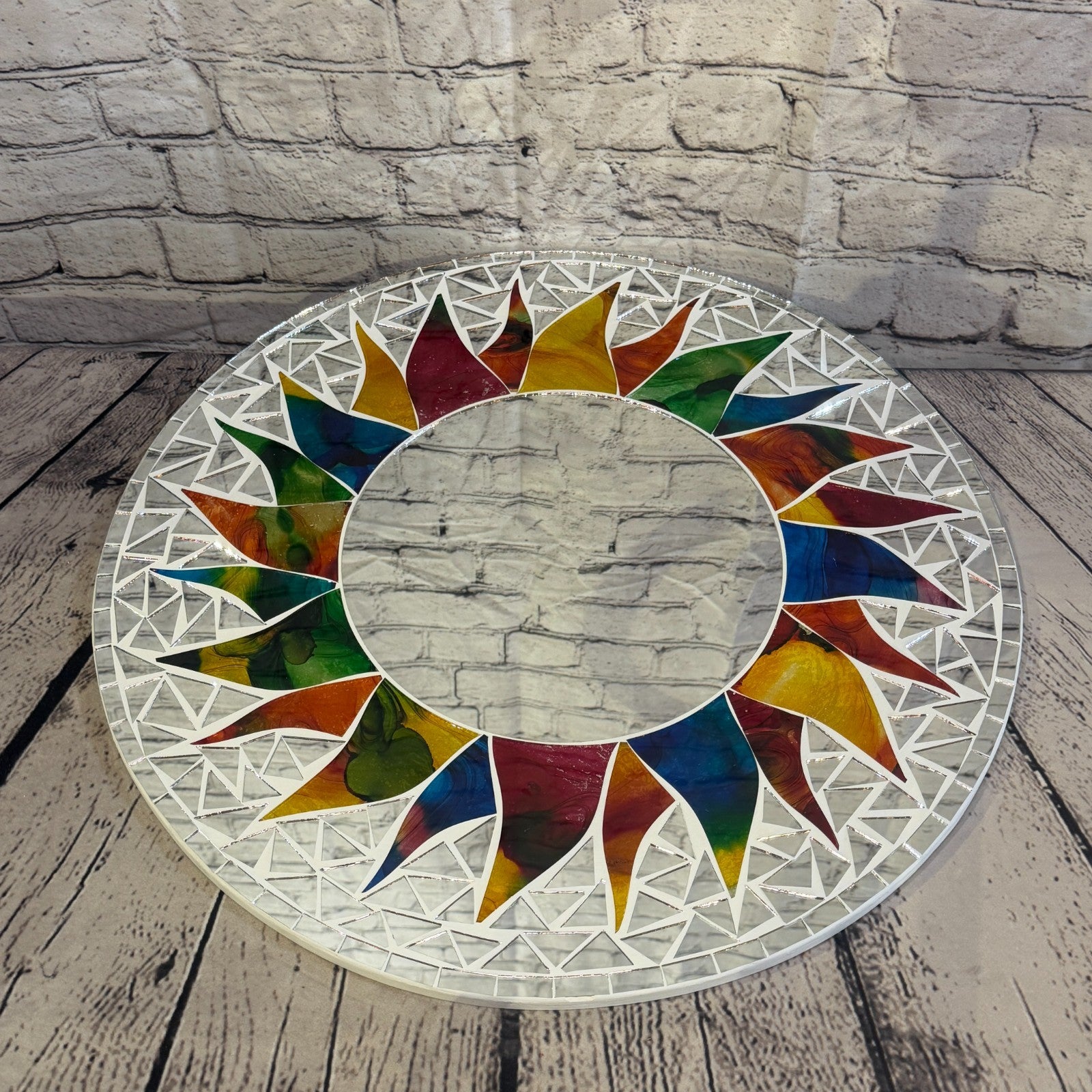 Rainbow White Sun Flame Mosaic Tile Wall Mirror 50cm x 50cm 20 Inches Handmade3