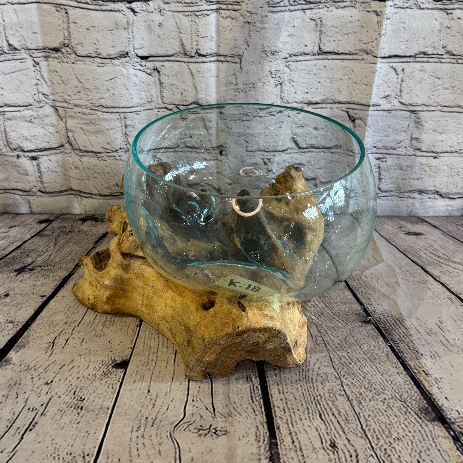 20cm Tall Fruit Bowl Colour Melted Glass Wood Decorative Vase Glass Sculpture3