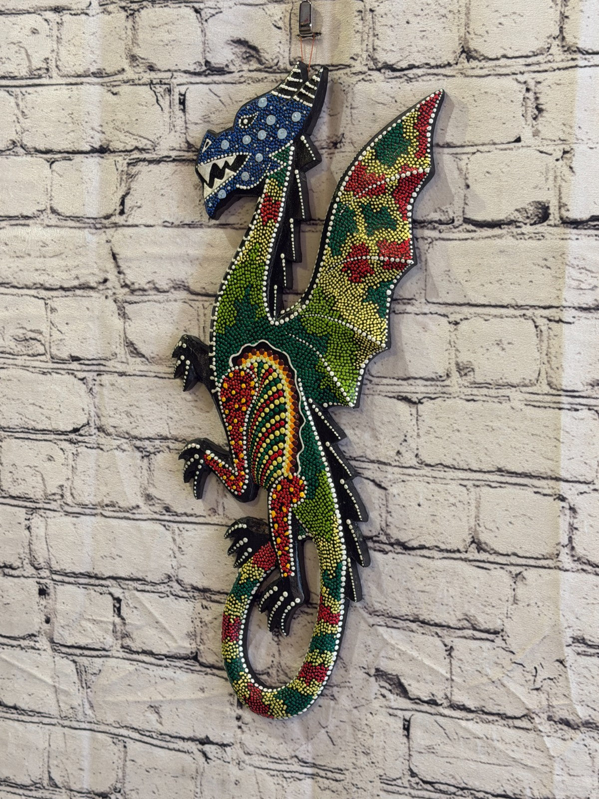 45cm Dragon Carved Wooden Dot Painted Ethnic Tribal Tiki Wall Art No 51