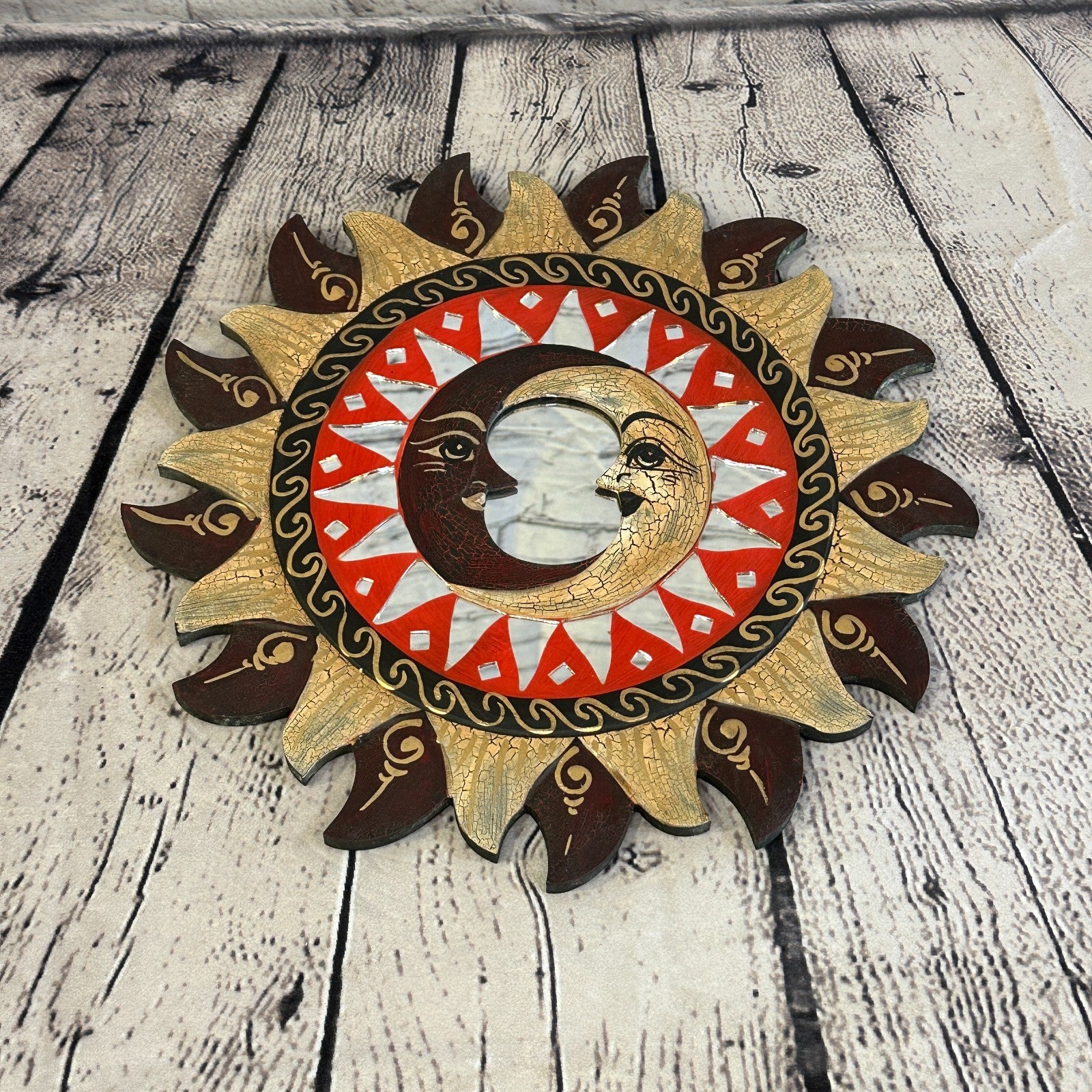 Red 2 Moon Mosaic Tile Wall Mirror 30cm x 30cm 12 Inches Handmade Fairtrade3