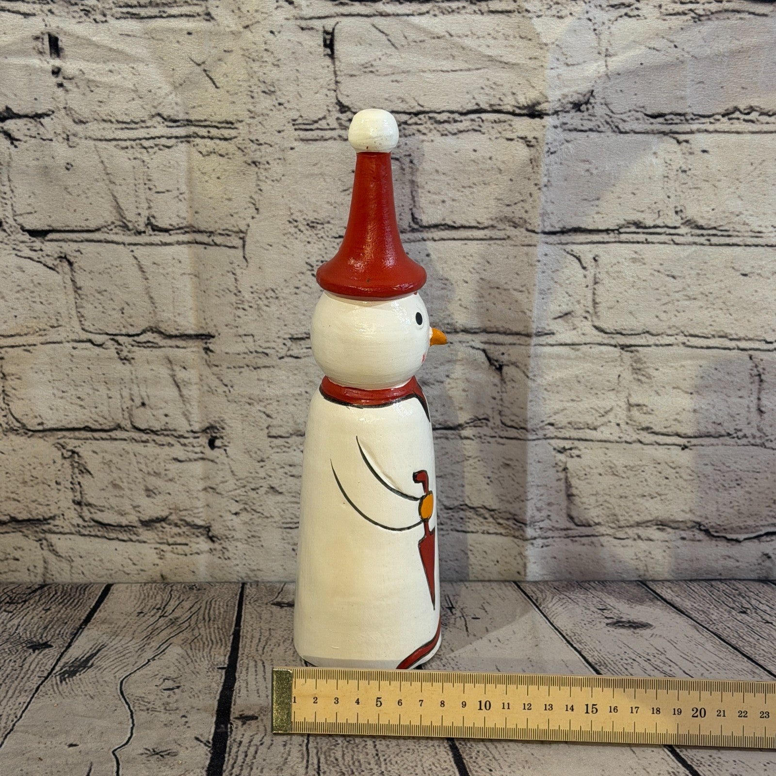30cm x 8cm Red Pointy Hat Snowman Handcrafted Wood Xmas Christmas Ornament7