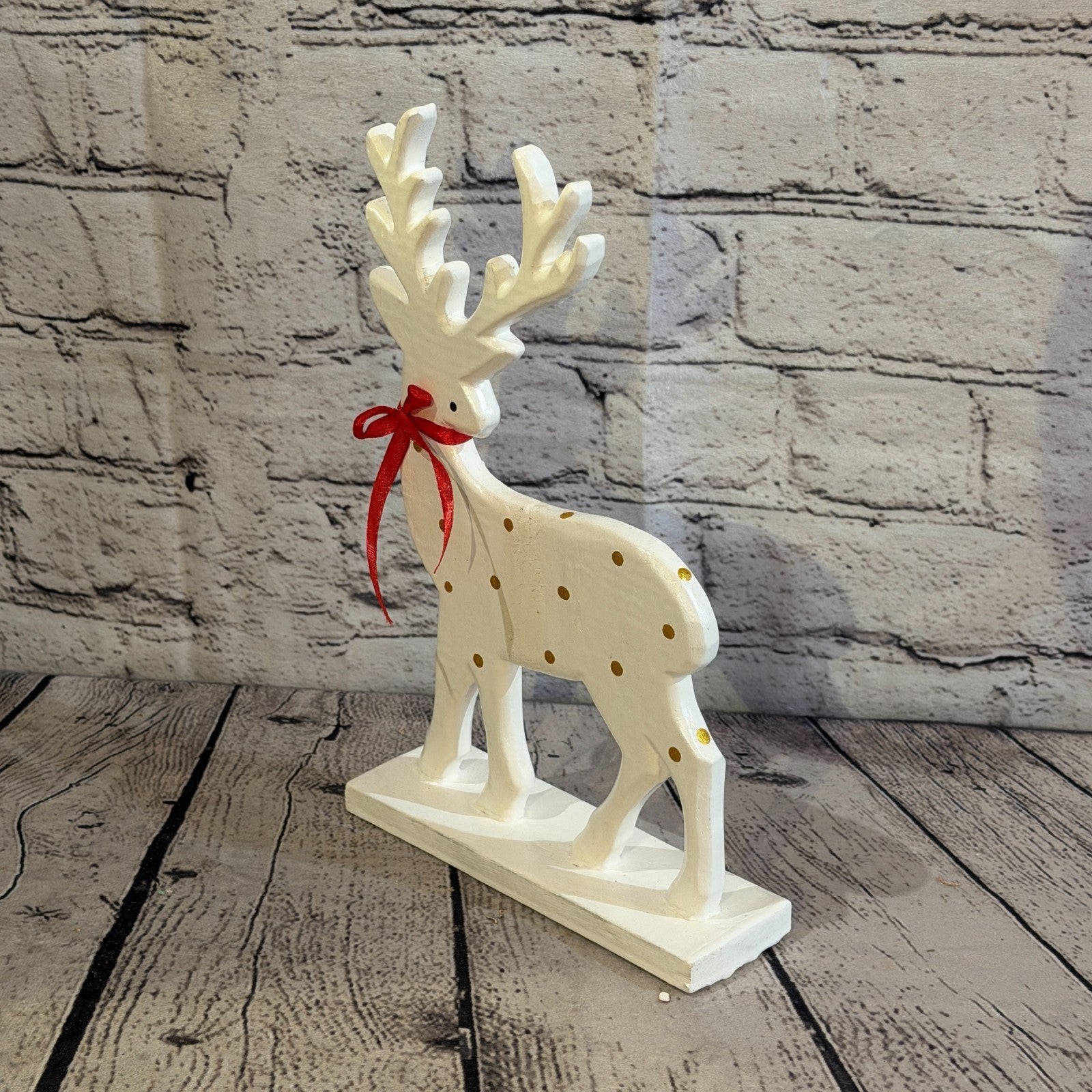 25cm x 20cm White Handcrafted Wood Reindeer Xmas Christmas Ornament Antlers1