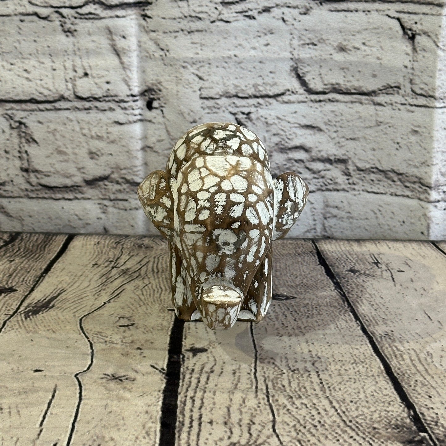 Brown Wooden Elephant With Shabby Pattern 10cm x 10cm Handmade and Fairtrade1