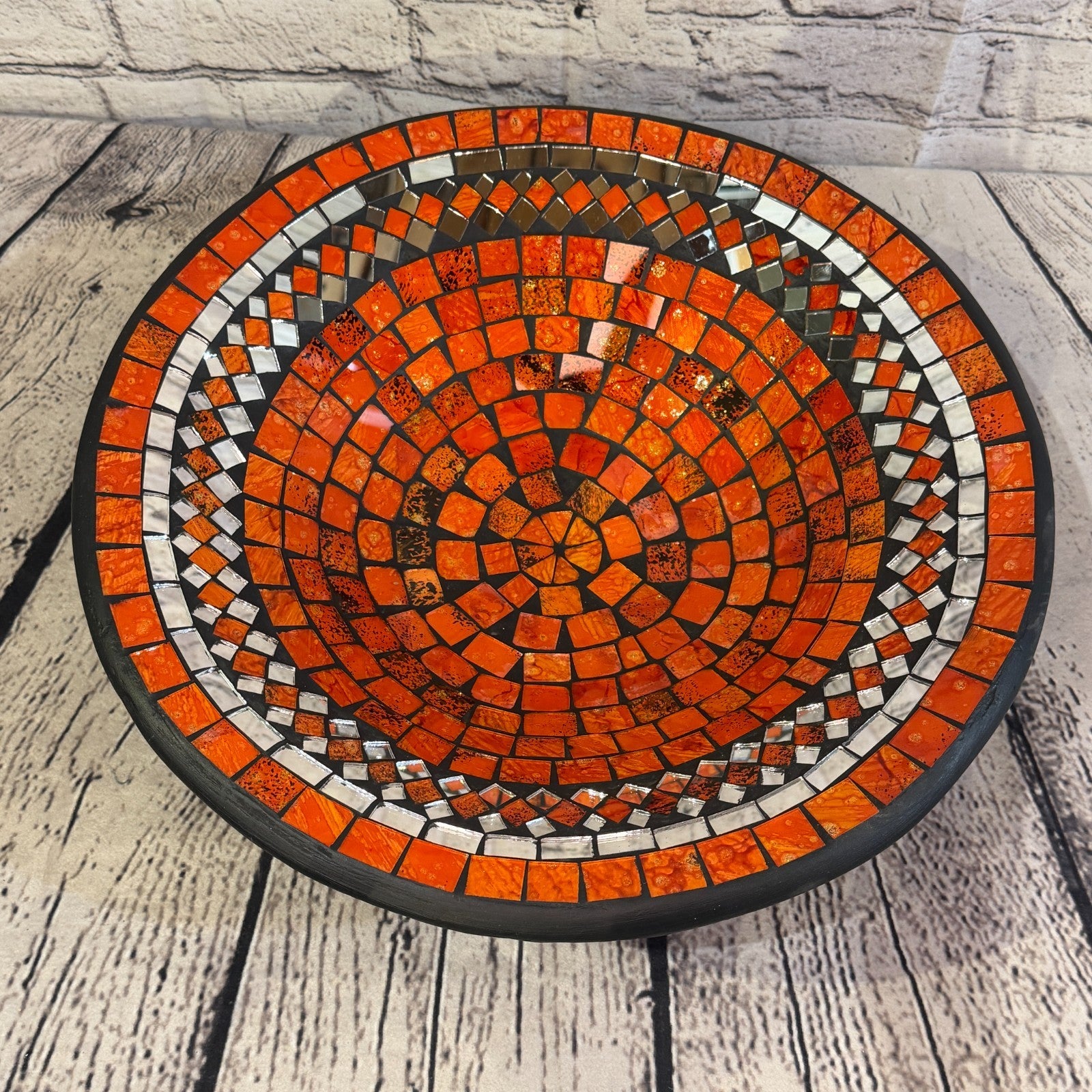 35cm Orange Round Mirror Mosaic Handmade Ceramic Glass Tile Bowl Fruit0