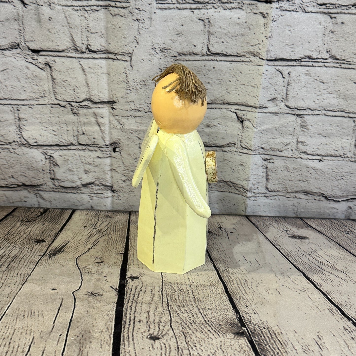 20cm x 8cm White Cream Angel Gold Heart Handcrafted Wood Xmas Christmas Ornament3