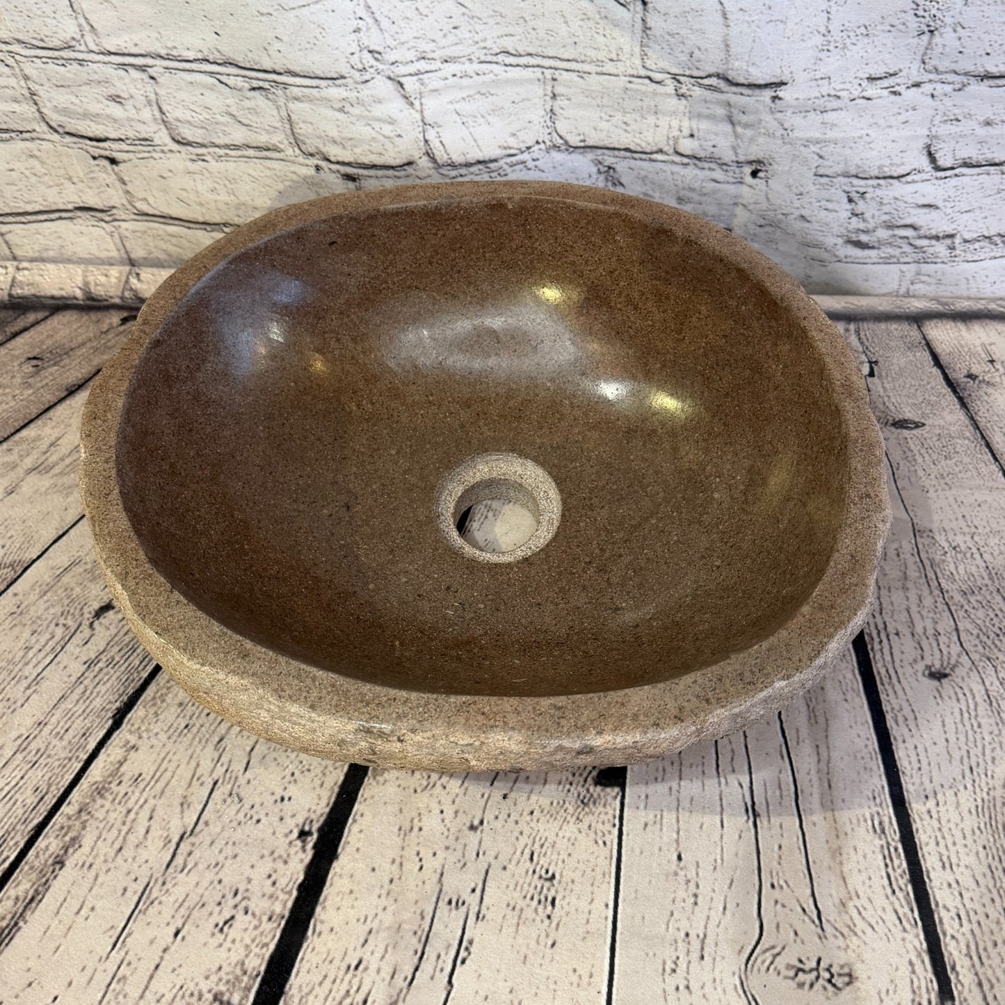 33cm x 29cm Wash Basin Bathroom Counter Top Washing River Stone Bowl Sink No 226