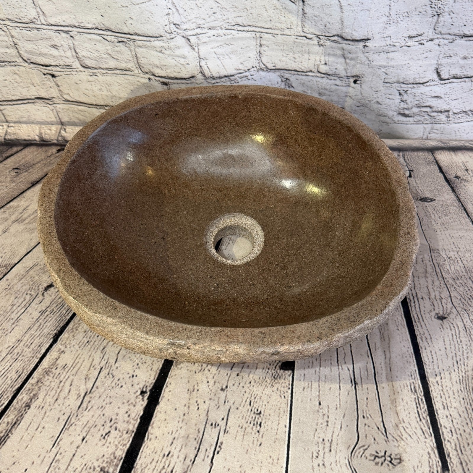 33cm x 29cm Wash Basin Bathroom Counter Top Washing River Stone Bowl Sink No 226