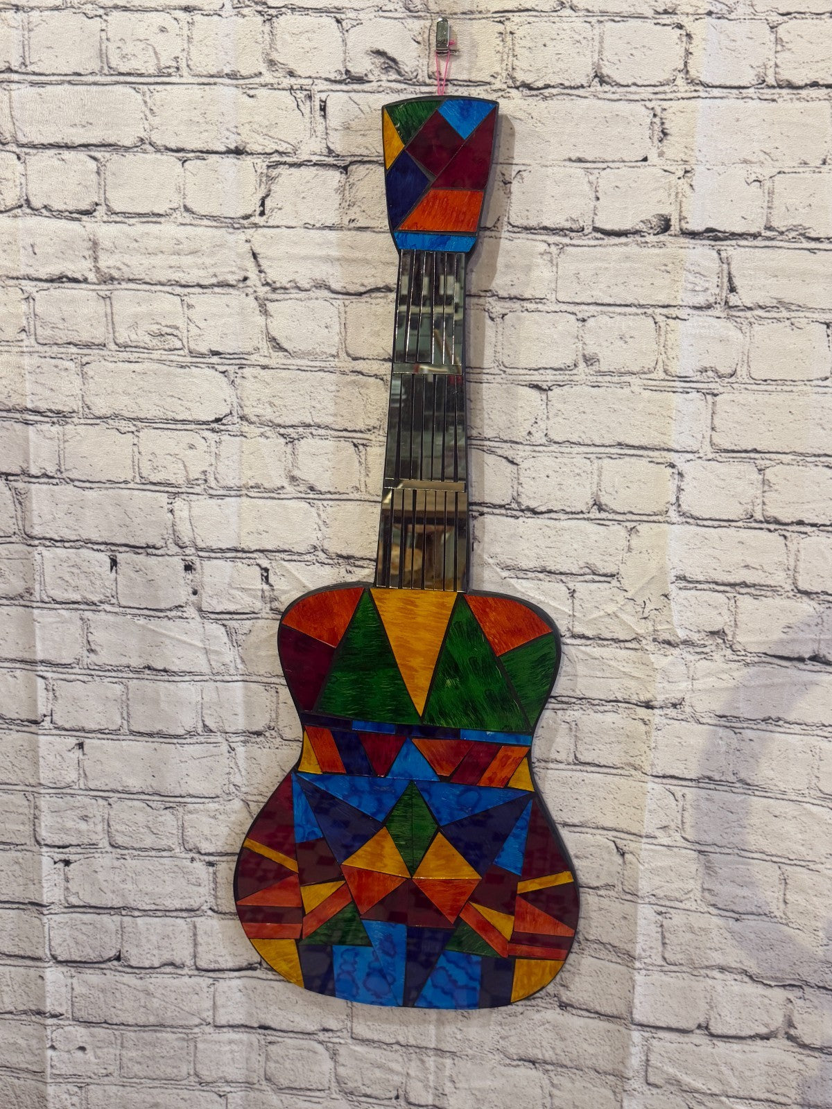 Bright Rainbow Guitar Mosaic Tile Wall Mirror 80cm x 30cm Handmade New0