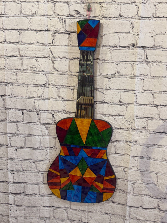 Bright Rainbow Guitar Mosaic Tile Wall Mirror 80cm x 30cm Handmade New0