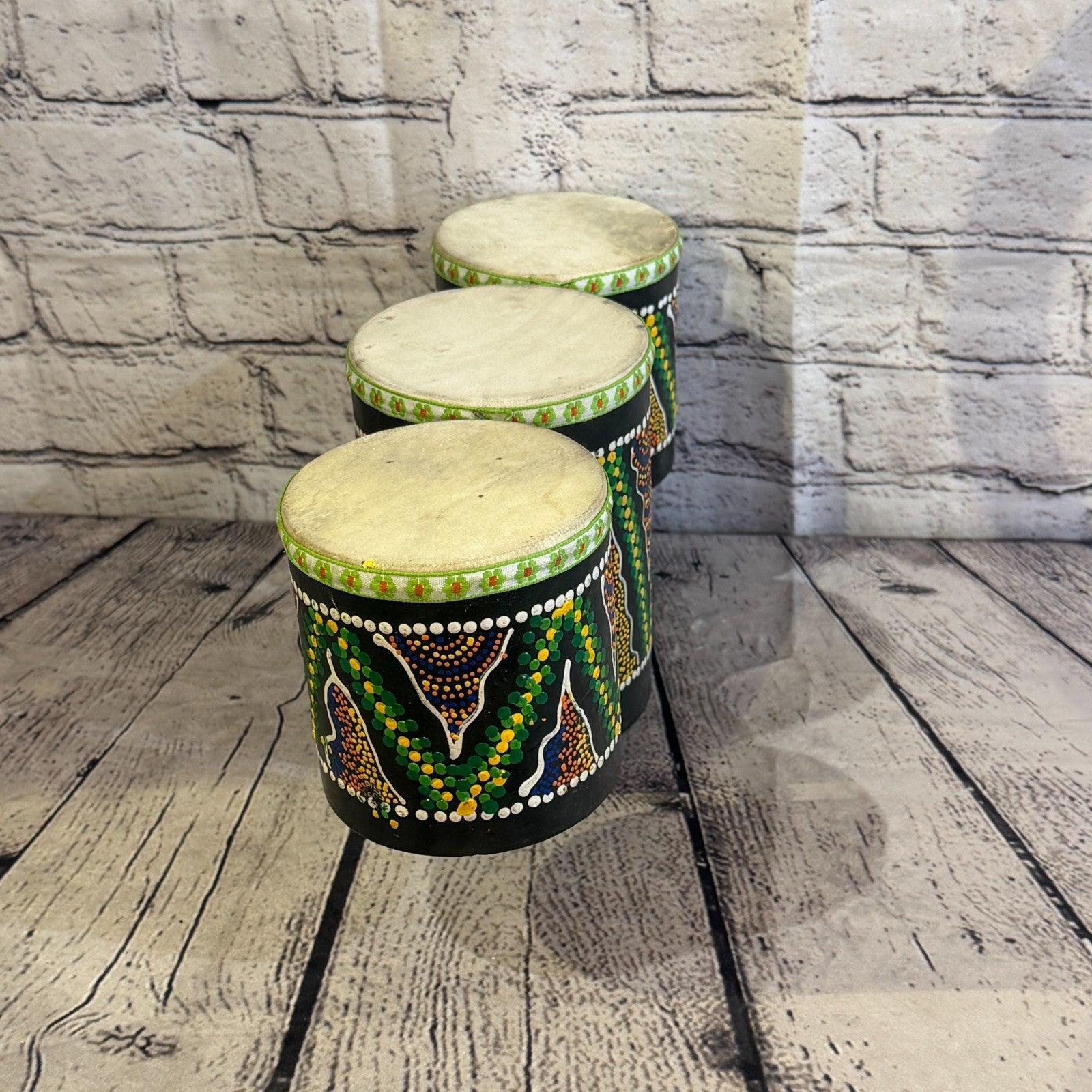 15cm Triple Djembe Drums Musical Instrument Hand Made Fair Trade Dot Painted3