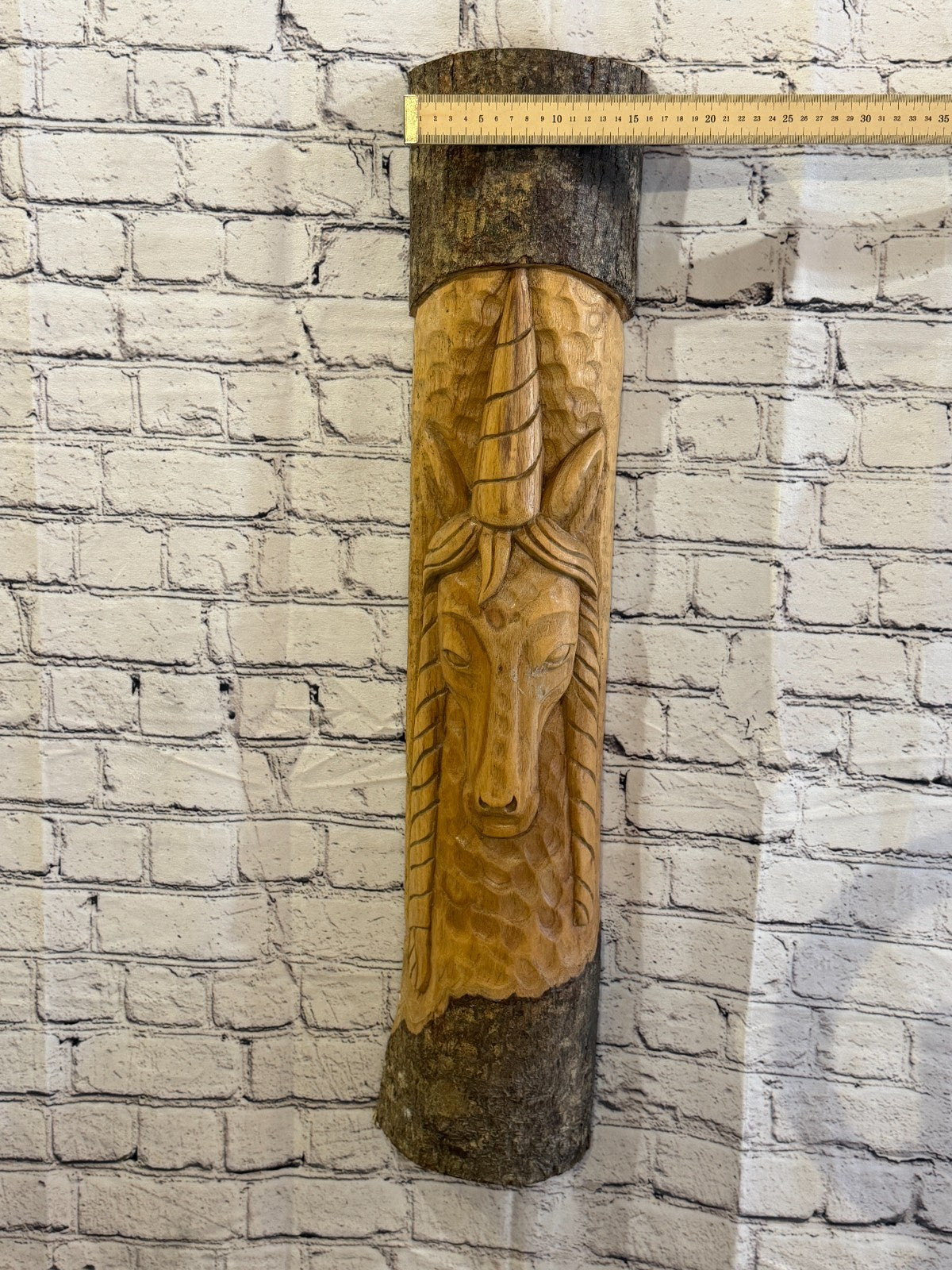 Mythical Unicorn 80cm Hand Carved Wizard Tree Trunk Wood Fairtrade3
