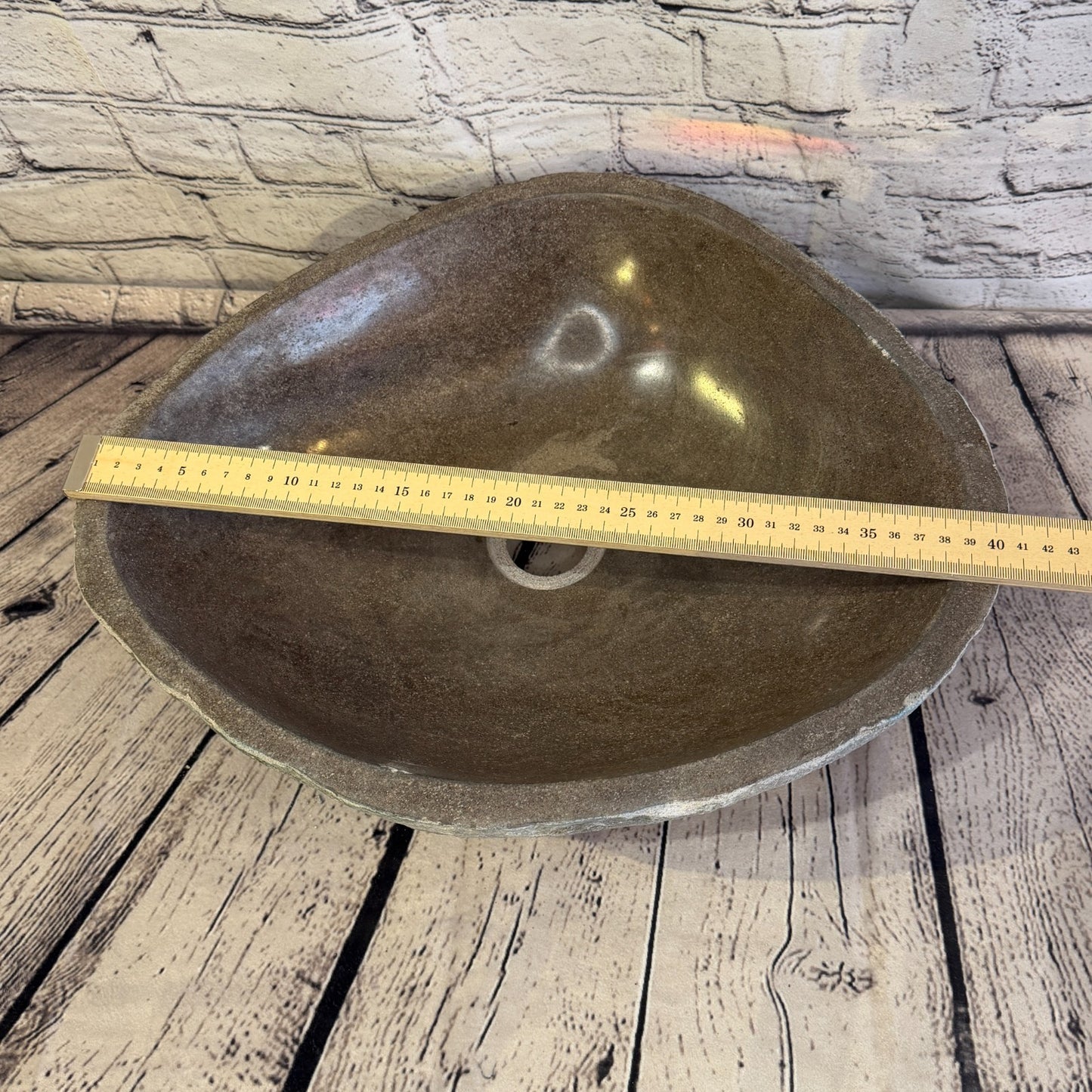 41cm x 34cm Wash Basin Bathroom Counter Top Washing River Stone Bowl Sink No 247