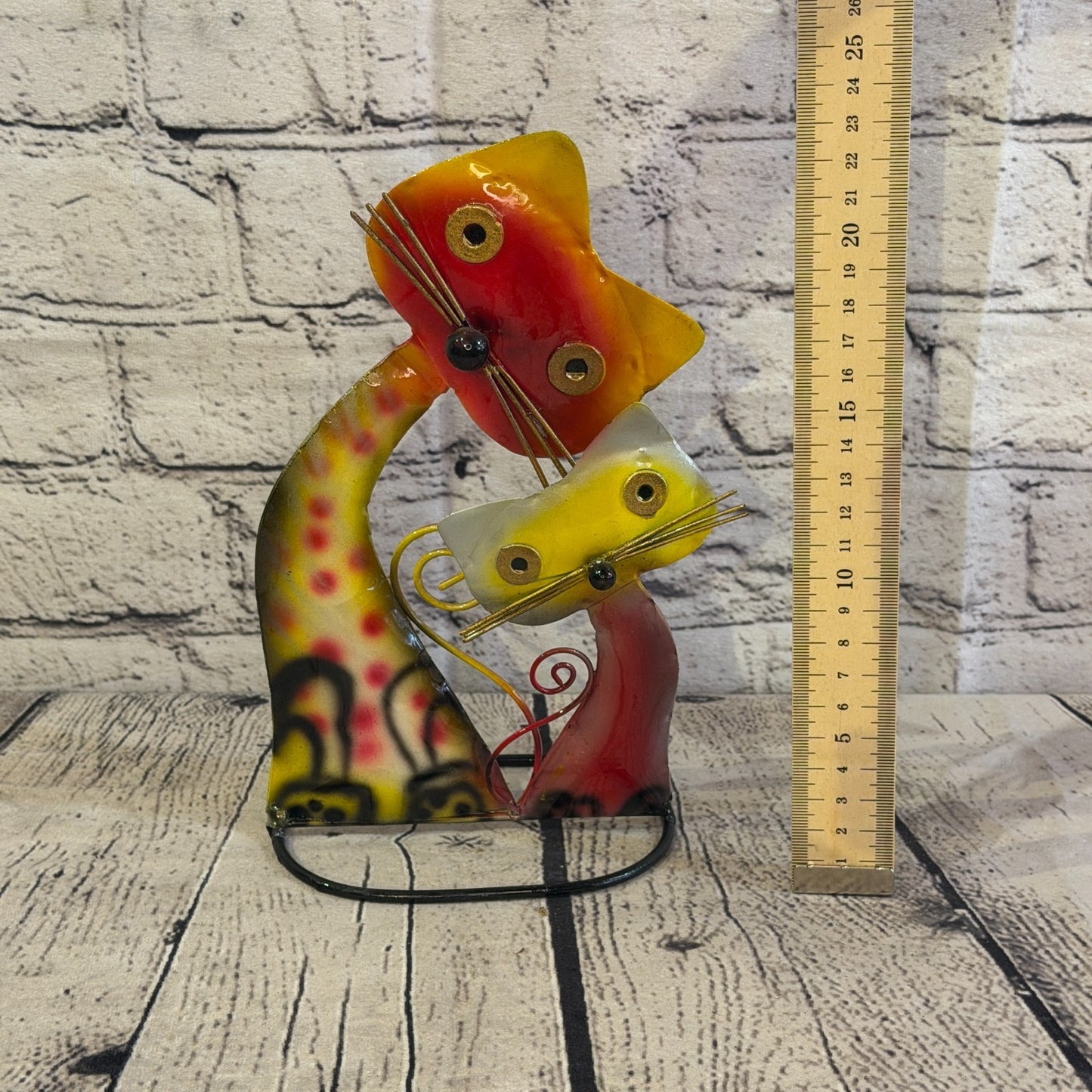 25cm x 15cm Double Cat Orange Metal Tin Standing Ornament Statue5