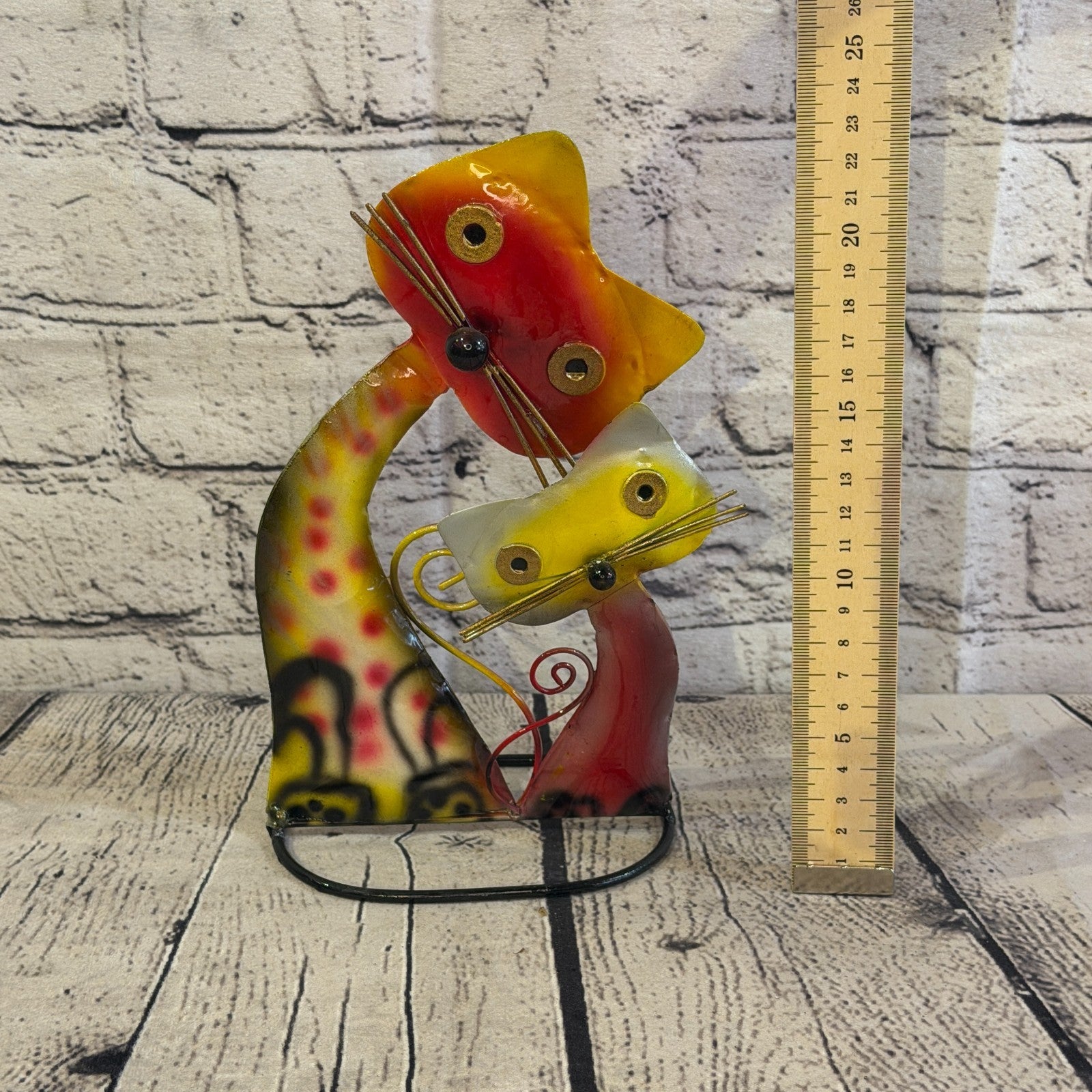 25cm x 15cm Double Cat Orange Metal Tin Standing Ornament Statue5