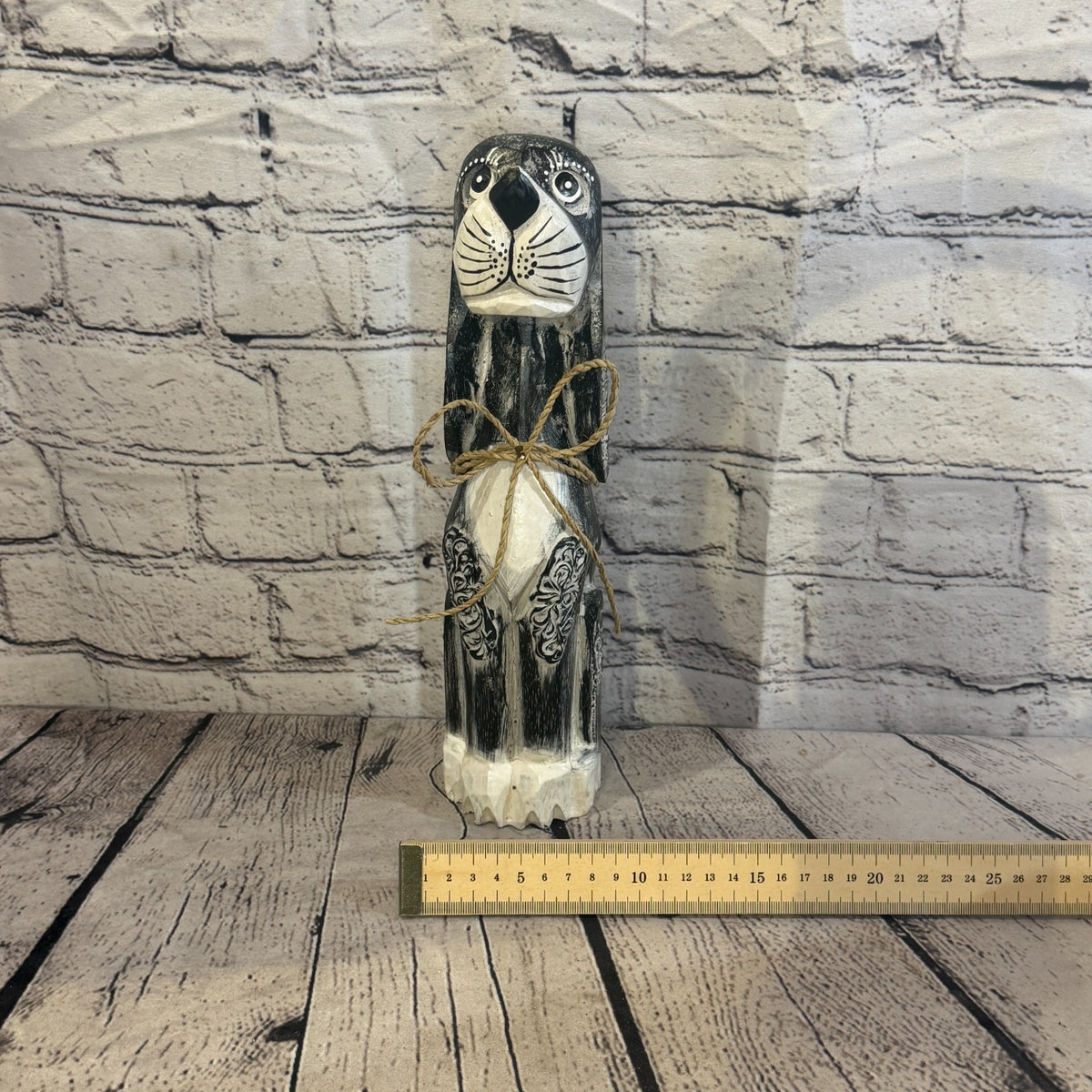 30cm Grey Wooden Shabby Dog Statue Ornament Fair Trade Handcarved6