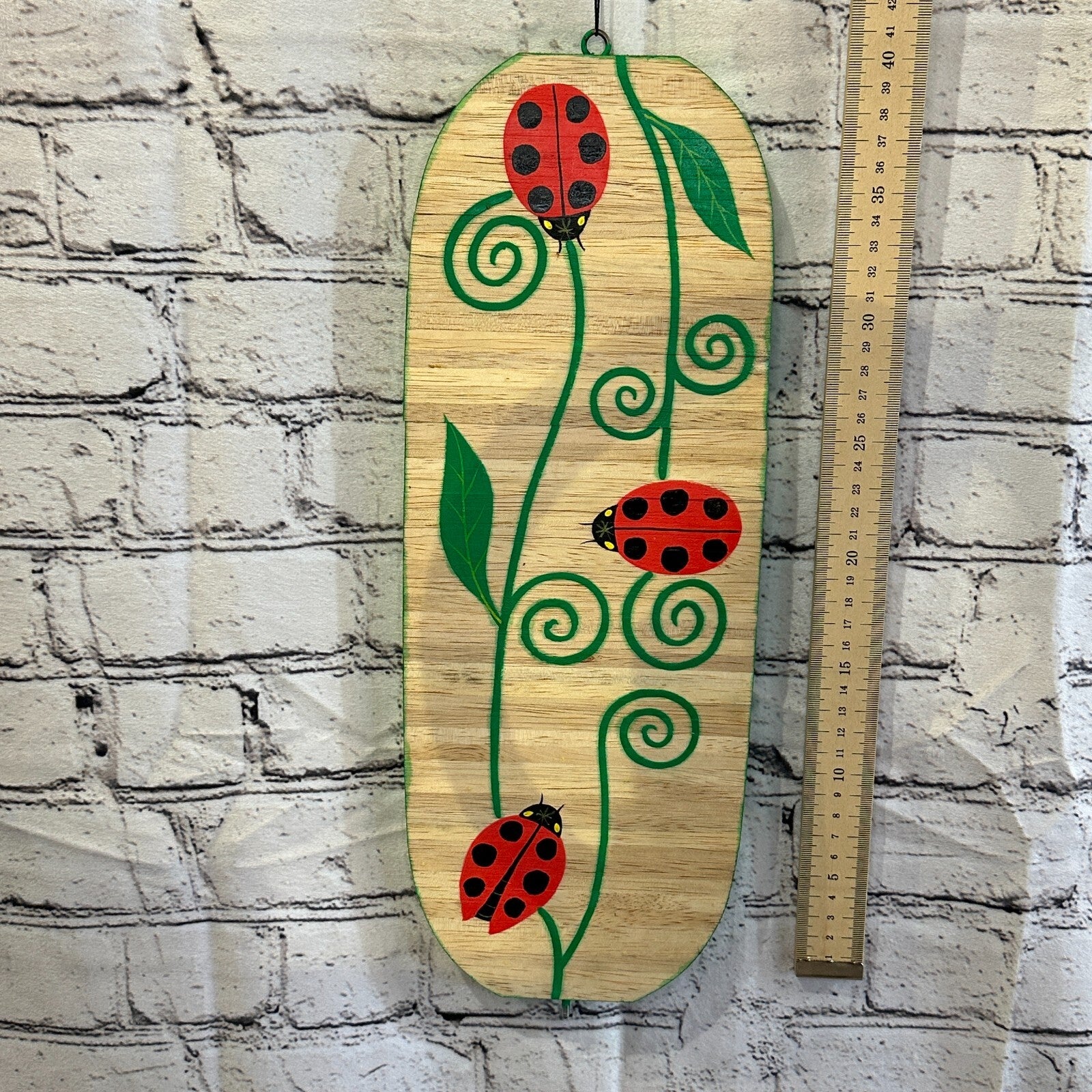 40cm Red Green Ladybird Wind Spinner Wooden Spiral Mobile Garden Ornament3