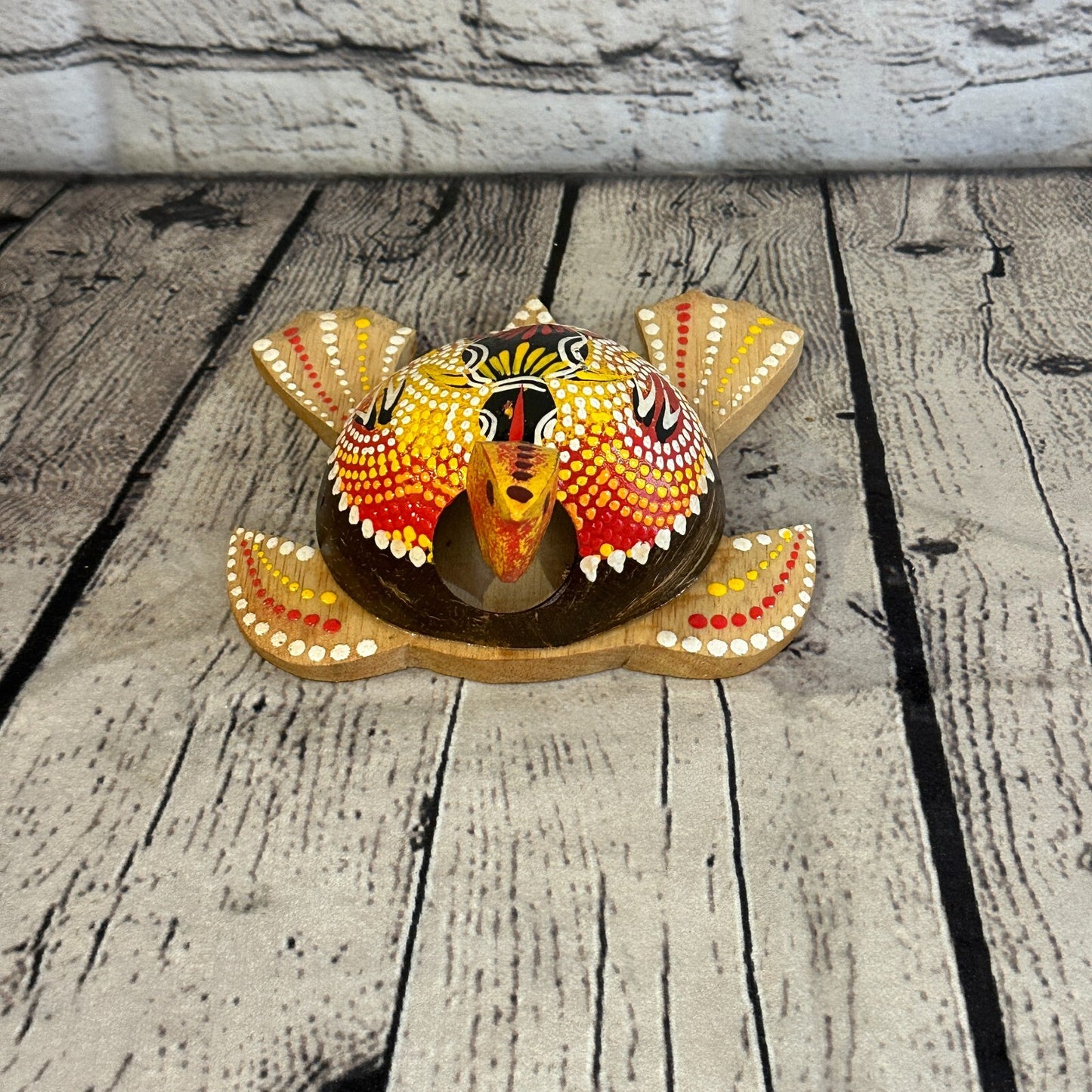 Red Painted Half Coconut Shell Wood Turtle Bobble Head Moving Tortoise Handmade2