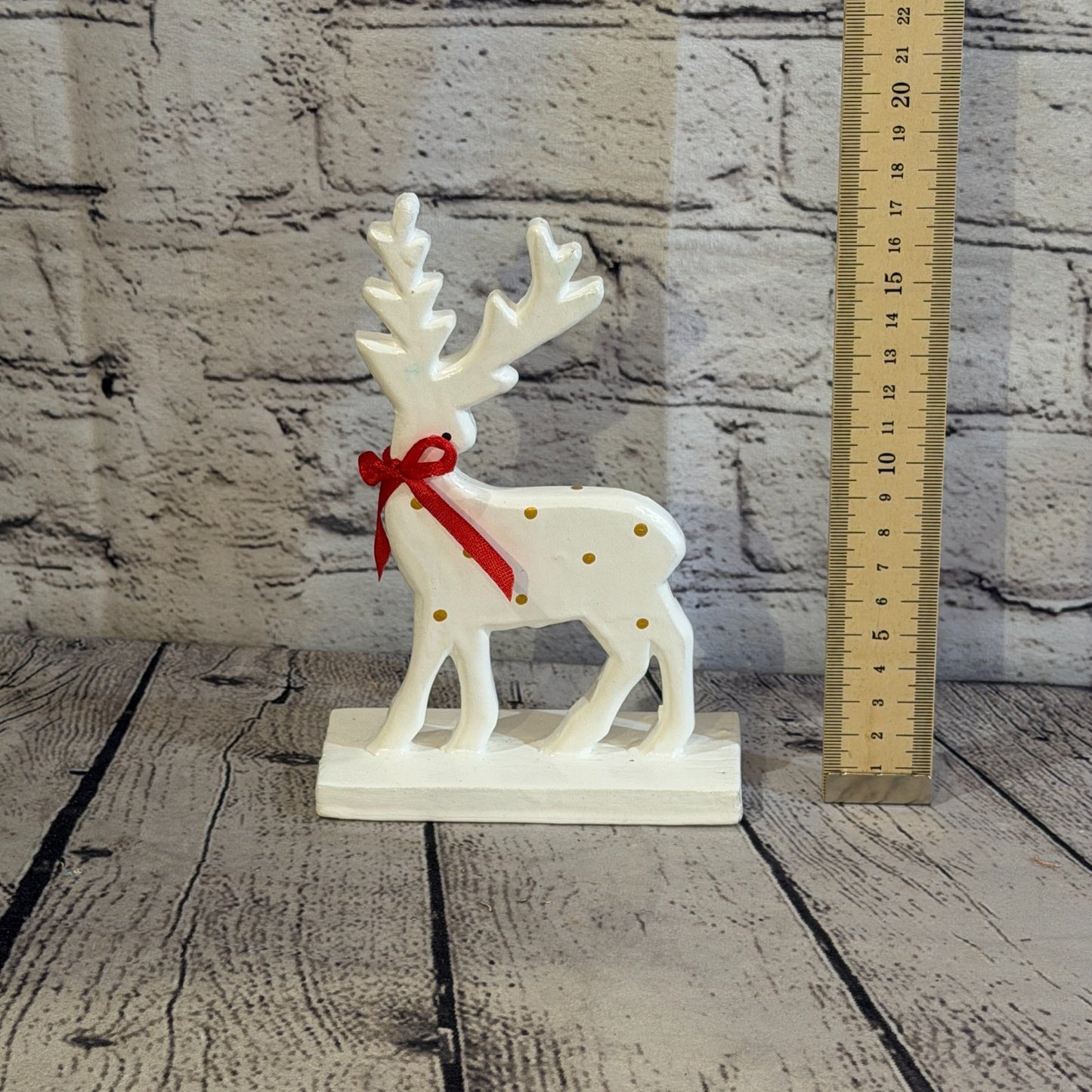 18cm x 10cm White Handcrafted Wood Reindeer Xmas Christmas Ornament Antlers5