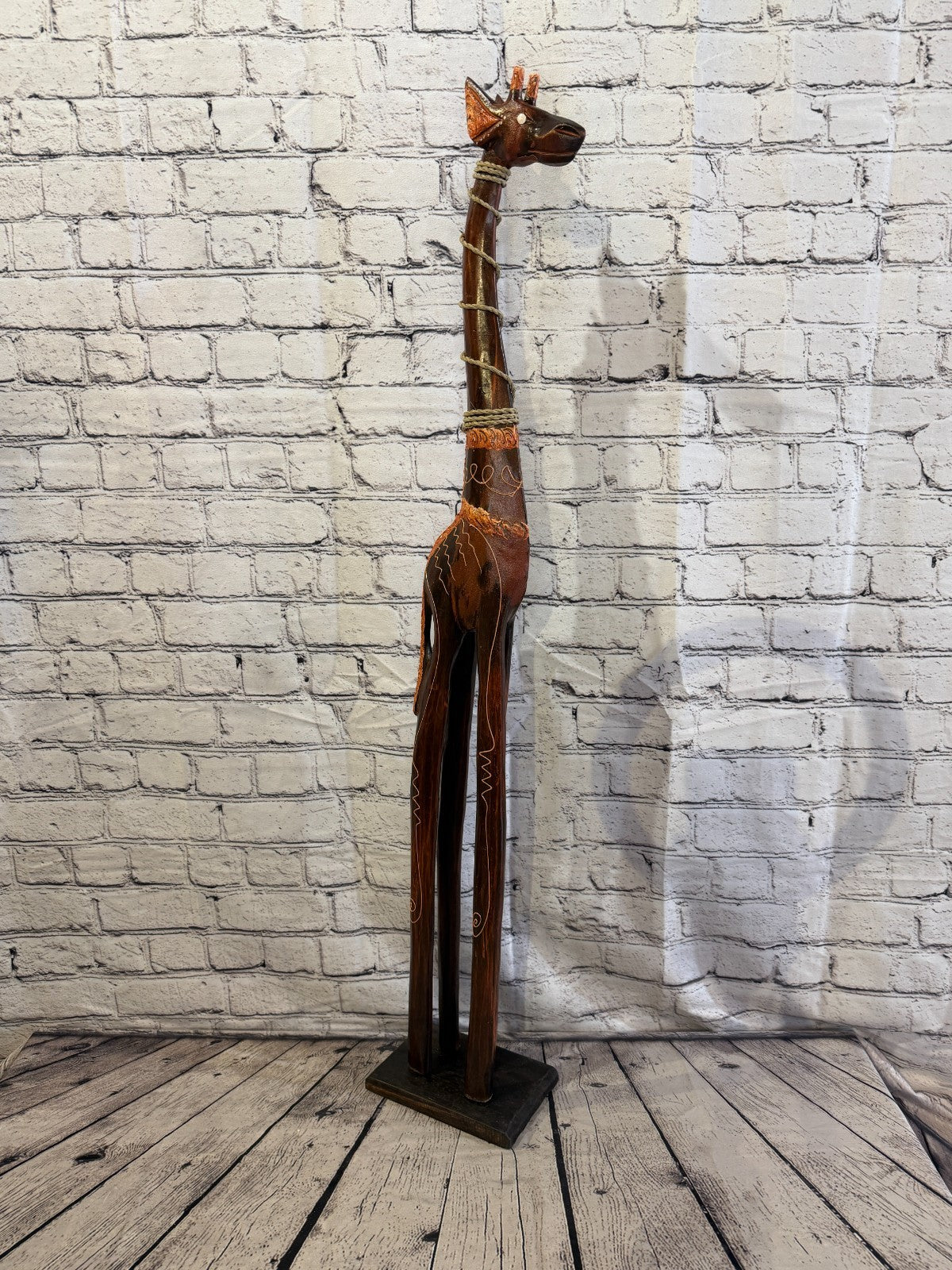 100cm Brown Wooden Giraffe Standing Single Carved Solid Wood Giraffe Handmade2