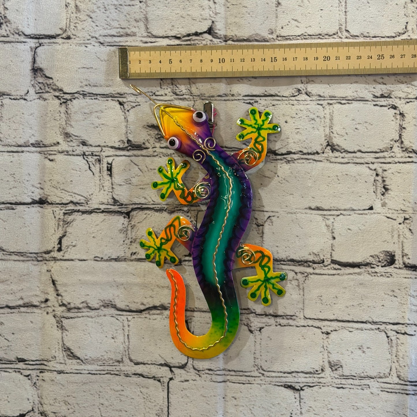25cm x 10cm Green Gecko Lizard Metal Tin Wall Hanging Ornament Painted Statue3