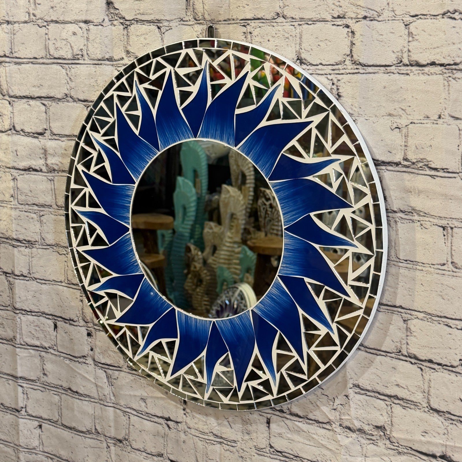 Dark Blue Sun Flame Mosaic Tile Wall Mirror 50cm x 50cm 20 Inches Handmade1