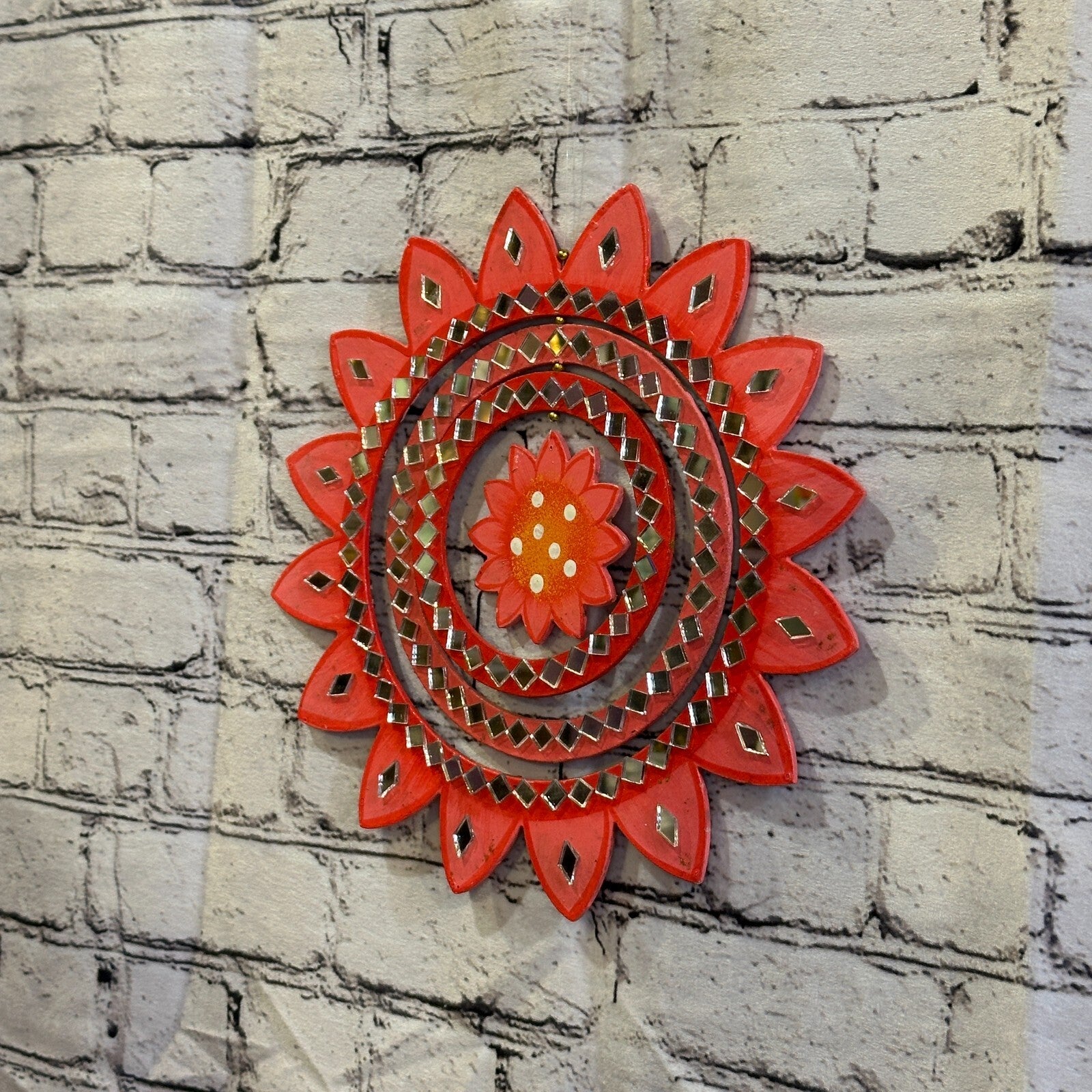 25cm Pink Sunflower Hanging With Mirrors Window Suncatcher Indoor Mobile2