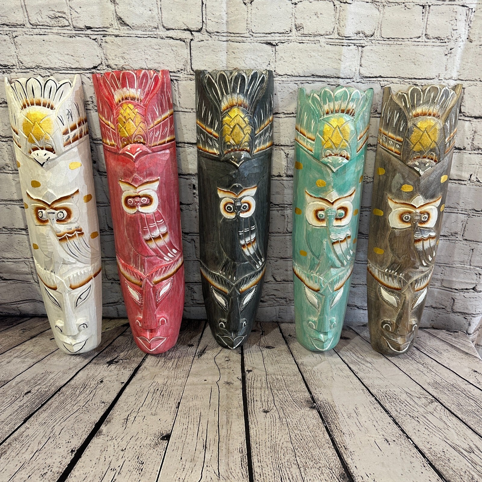 50cm Light Grey Owl Hand Carved Fair Trade Wooden Animal Wall Art Wall Hang Mask7