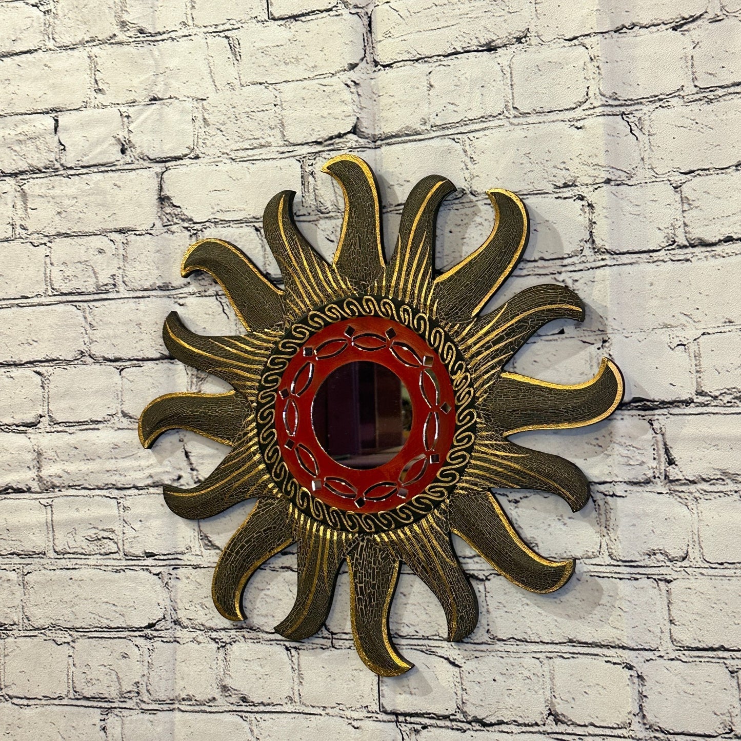 Gold Burst Sun Mosaic Tile Wall Mirror 40cm x 40cm 16 Inches Handmade Fairtrade1