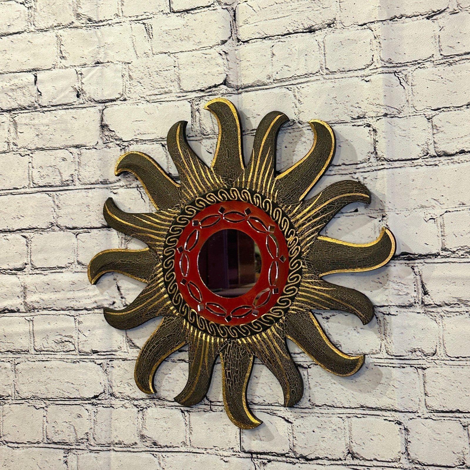 Gold Burst Sun Mosaic Tile Wall Mirror 40cm x 40cm 16 Inches Handmade Fairtrade1