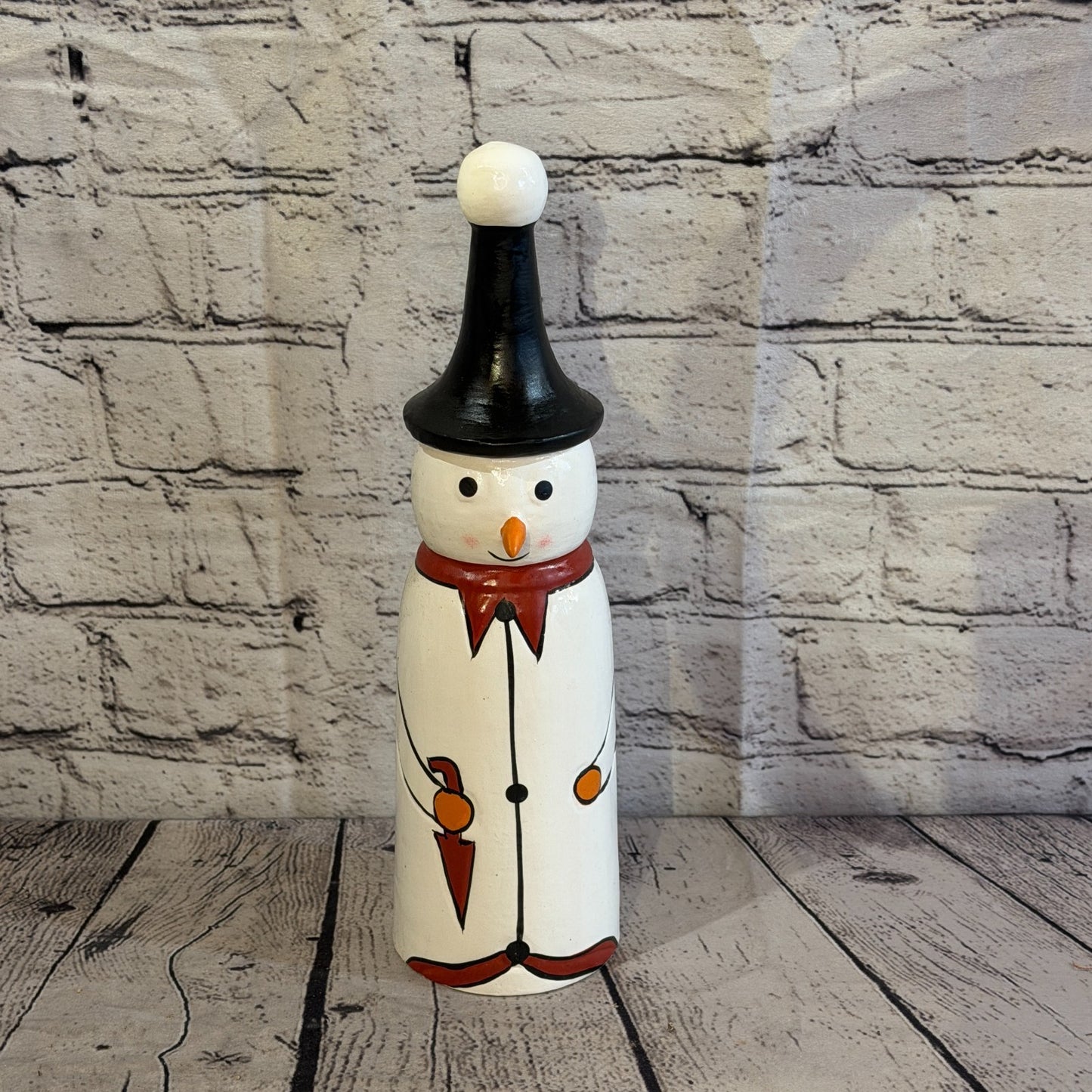 30cm x 8cm Black Pointy Hat Snowman Handcrafted Wood Xmas Christmas Ornament1