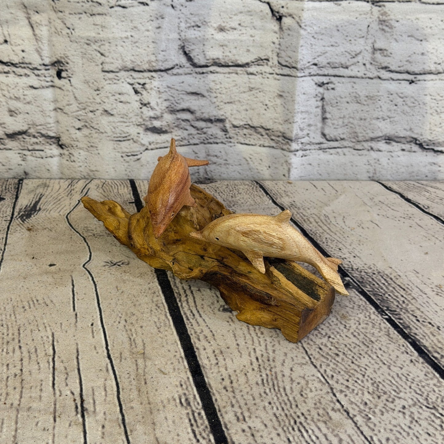 15cm Double Dolphin Mushroom Parasite Ornament Natural Carving Fairtrade Wooden1